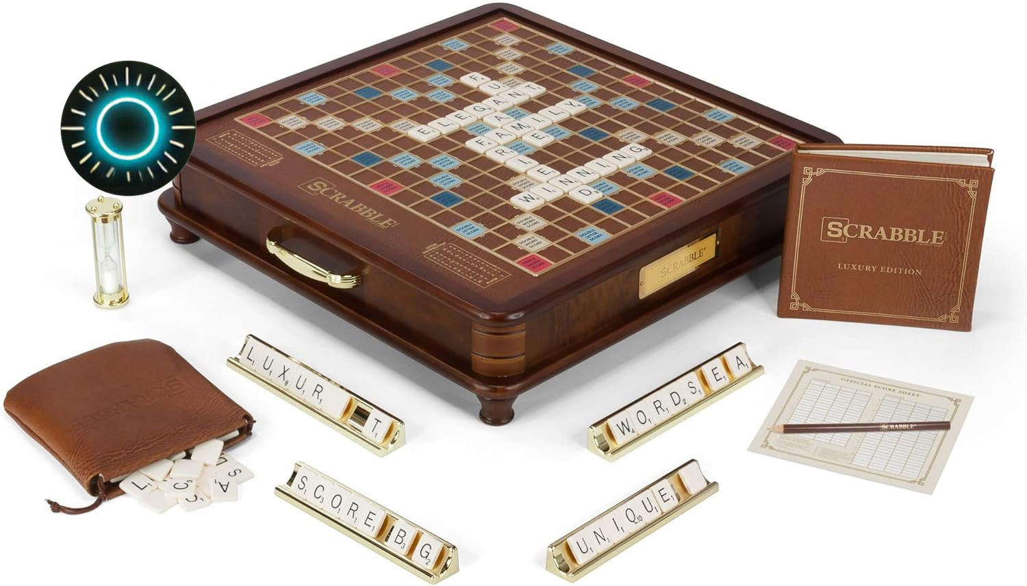 Scrabble Luxury Edition with Rotating Wooden Game Board 100 faux ivory SCRABBLE