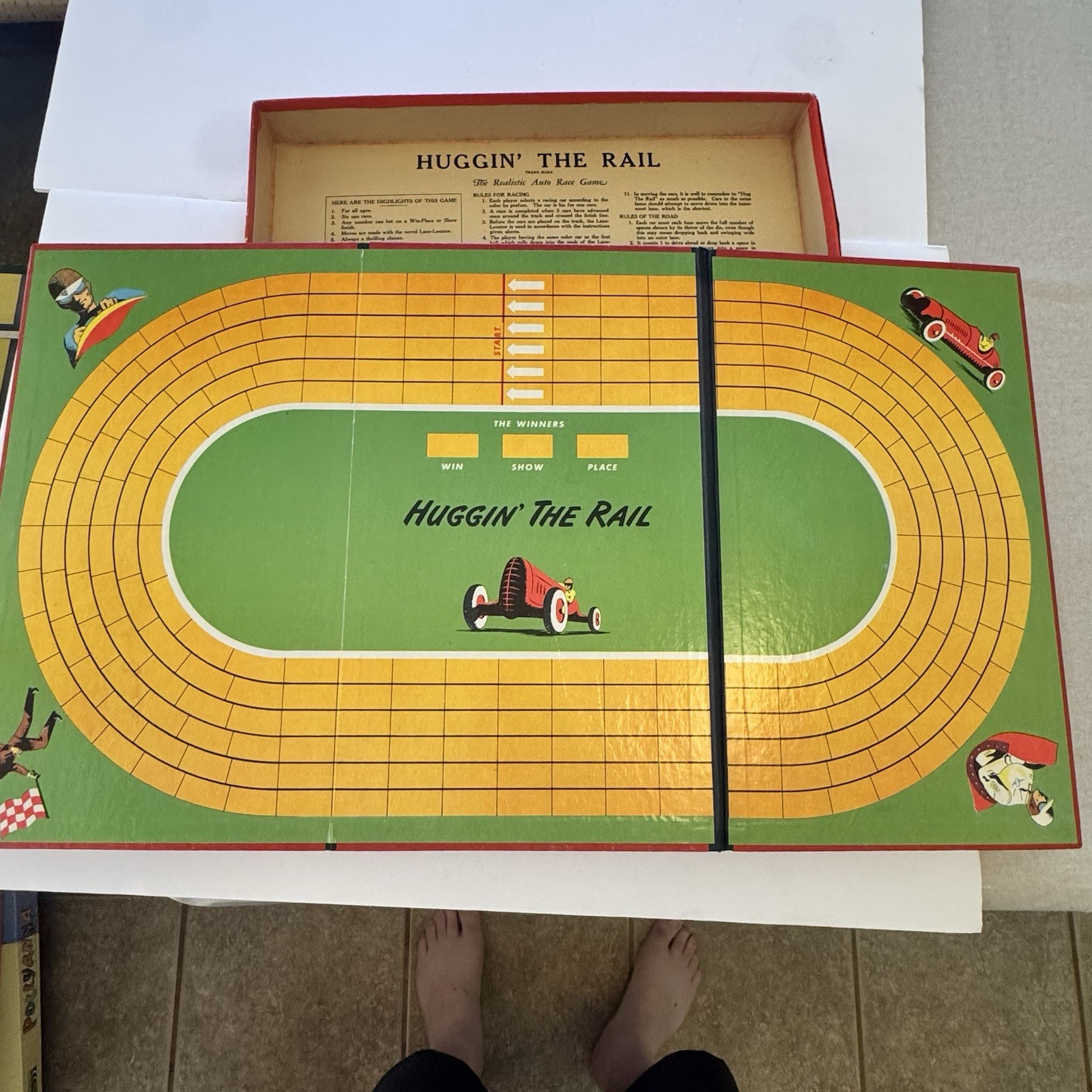 Vintage 1948 Selchow & Righter Huggin The Rail Motoring Auto Race Board Game