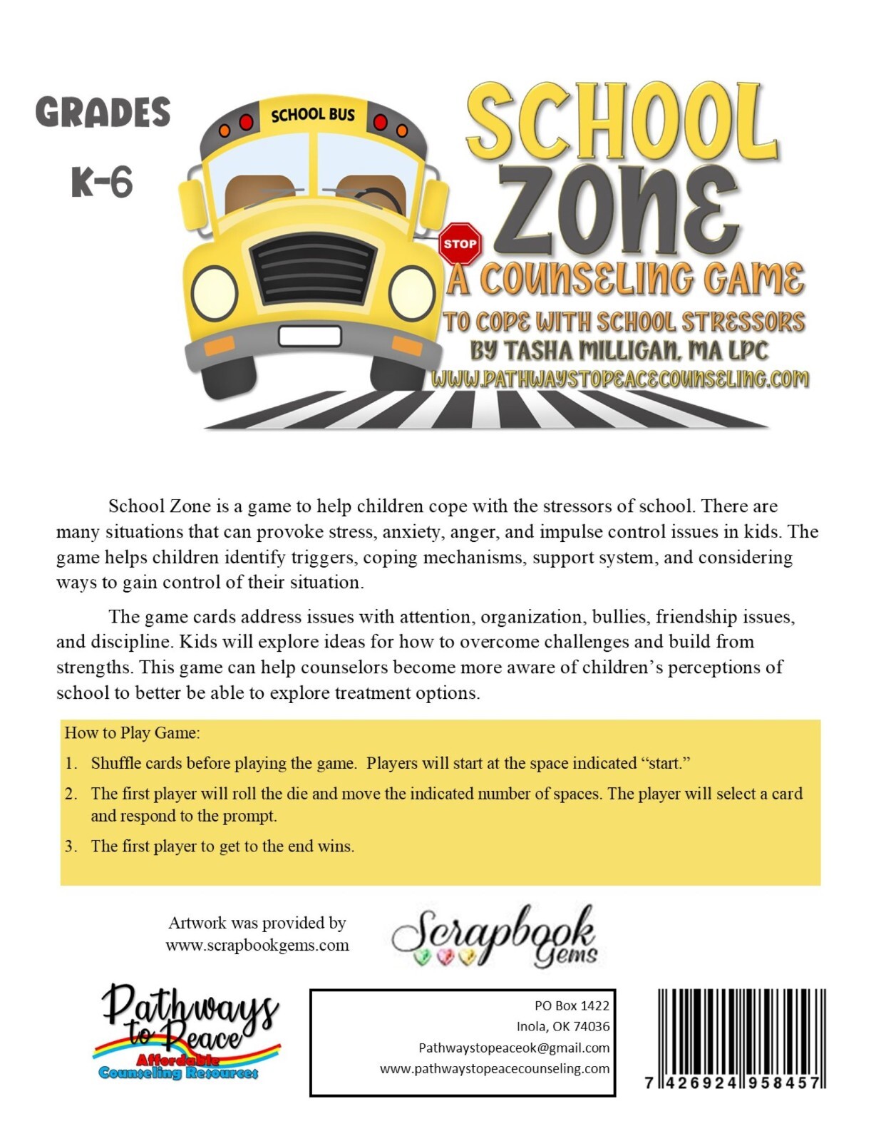 School Zone: A Counseling Game to Cope with School Stressors