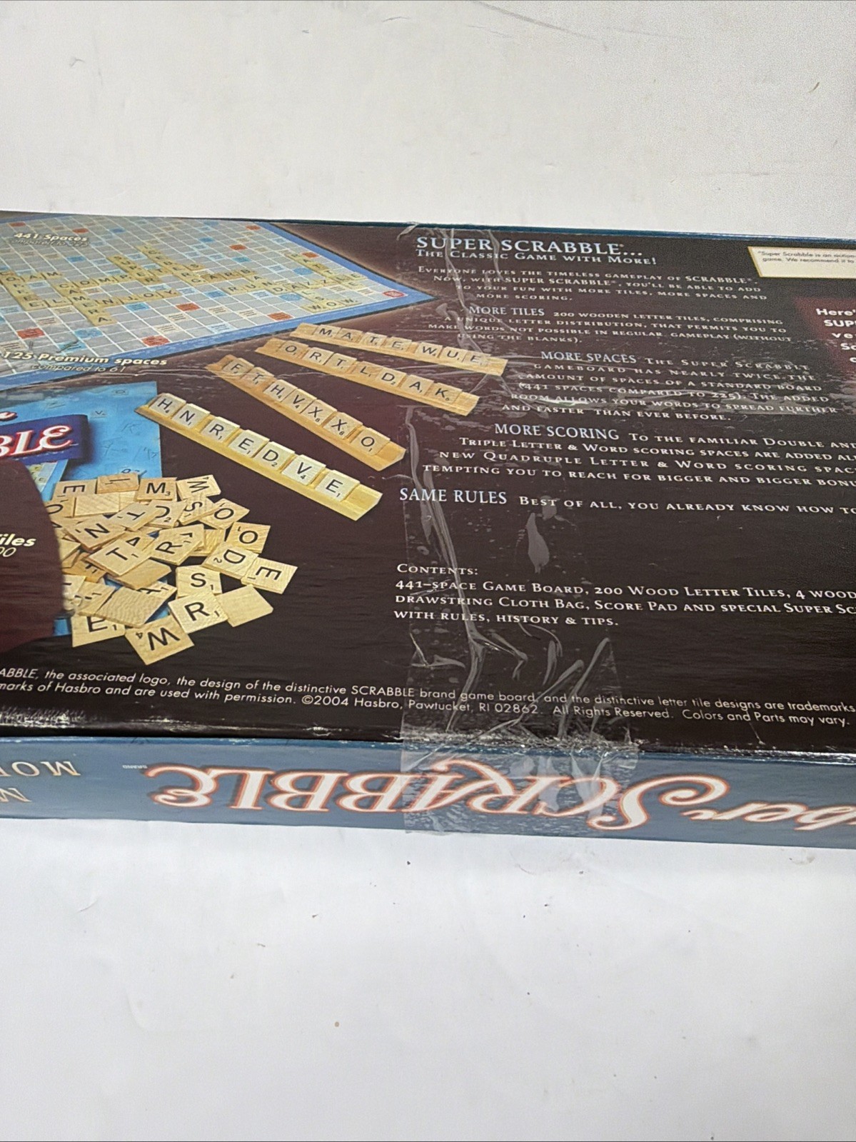 Super Scrabble Board Game by Hasbro – 2004 – 100% Complete with All 200 Tiles!