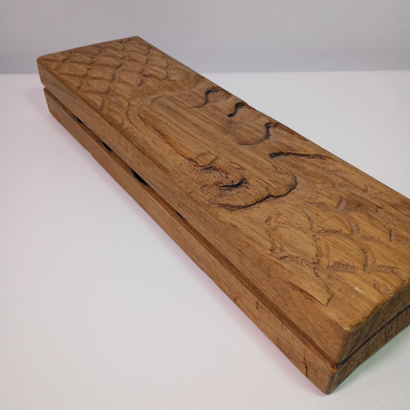 Hand Carved Wooden Mancala Board Game Handcrafted Animal Carving Design Vintage