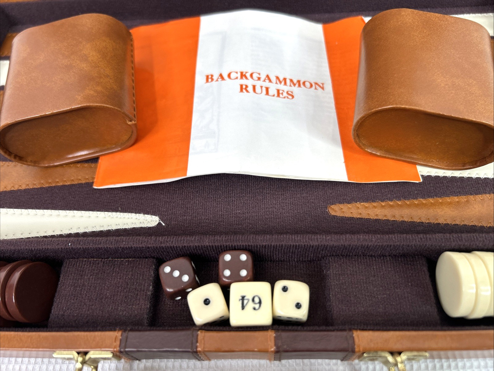 Backgammon Complete Set & Instructions Brown Briefcase VGUC Family Game Night