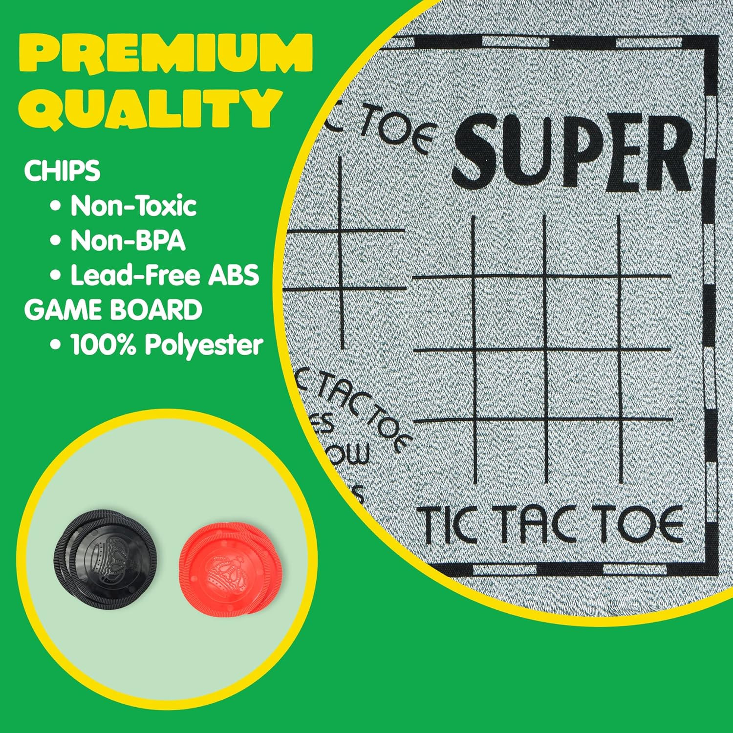 3-In-1 Vintage Giant Checkers, Tic, Tac, Toe, with Reversible Mat, 24 Chips, Fam