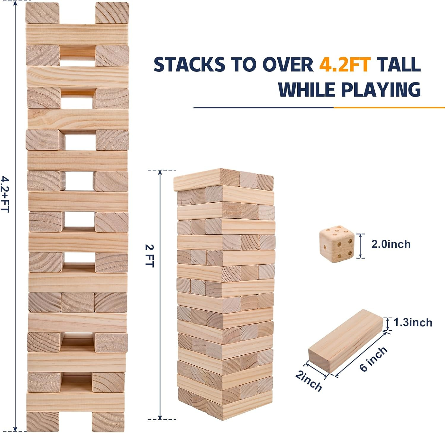 Giant Tumble Tower Games for Kids and Adults 57 Blocks New Zealand Pine Wooden B
