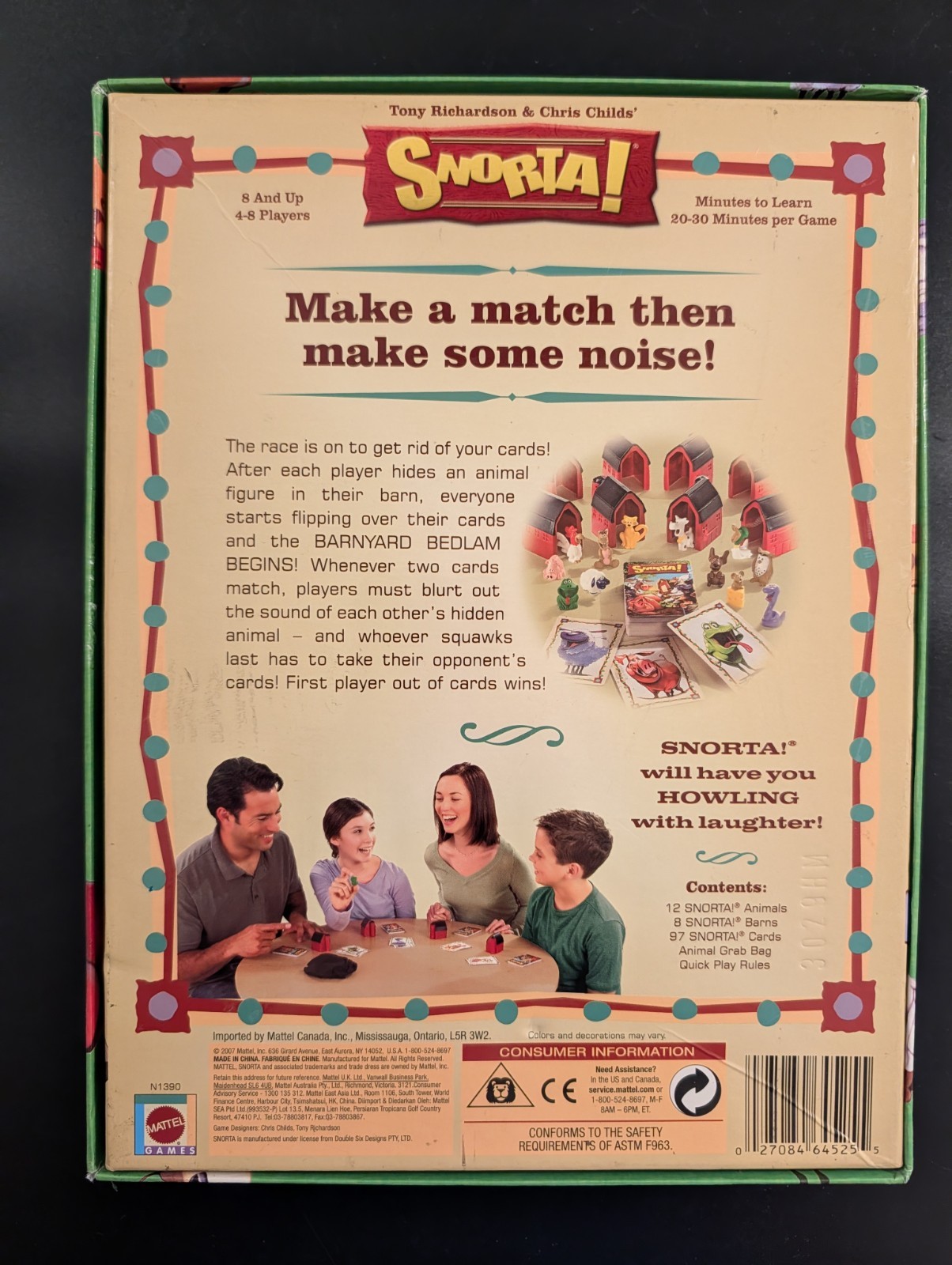 SNORTA! Farm Animal Barnyard Sounds Family Board Game Mattel 2007 100% Complete