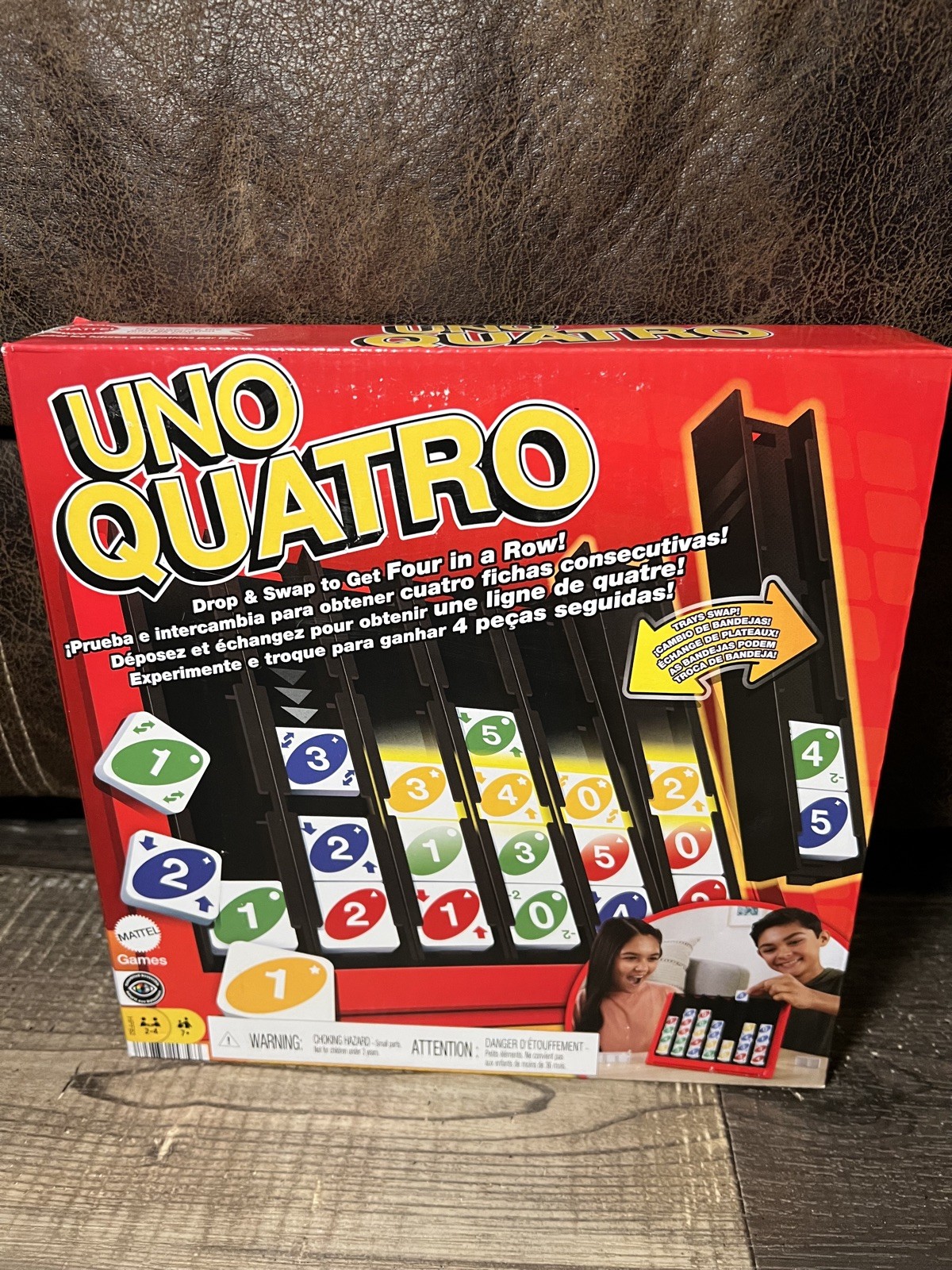 UNO Quatro Game with Colored Tiles & Plastic Game Grid NEW GREAT GIFT SHIPS FAST