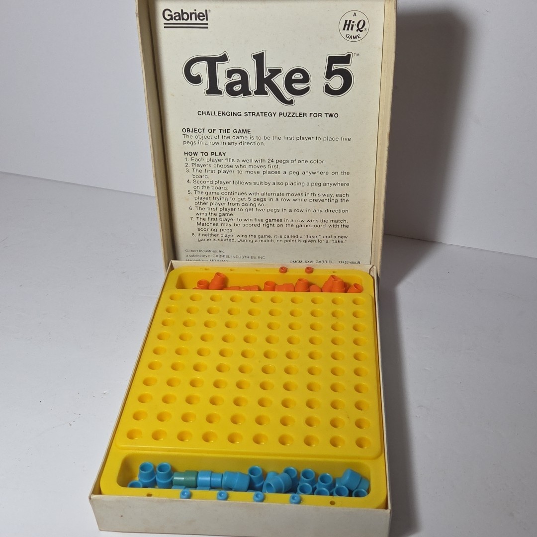 Vintage Take 5 Board Game W/ Box 1977 Gabriel Hi-Q Strategy Puzzler