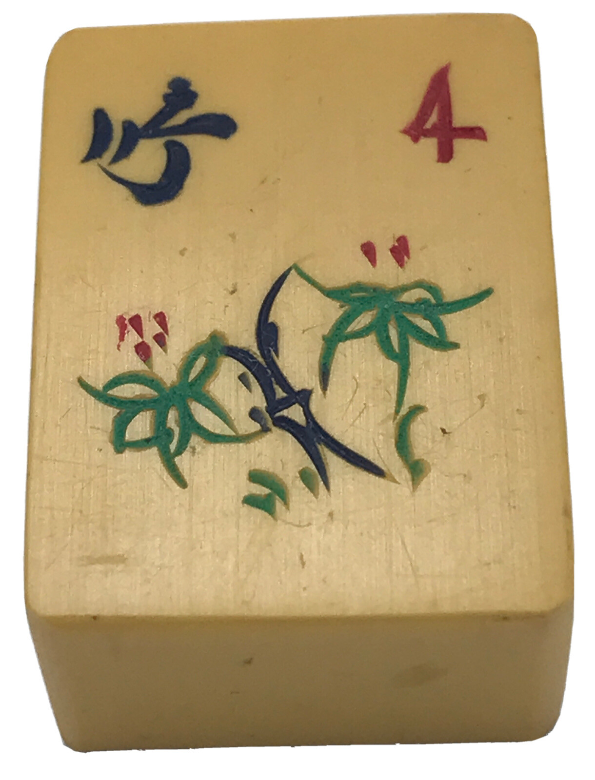 4 Bamboo Flower Cream Yellow Bakelite Mahjong Mah Jong Tile