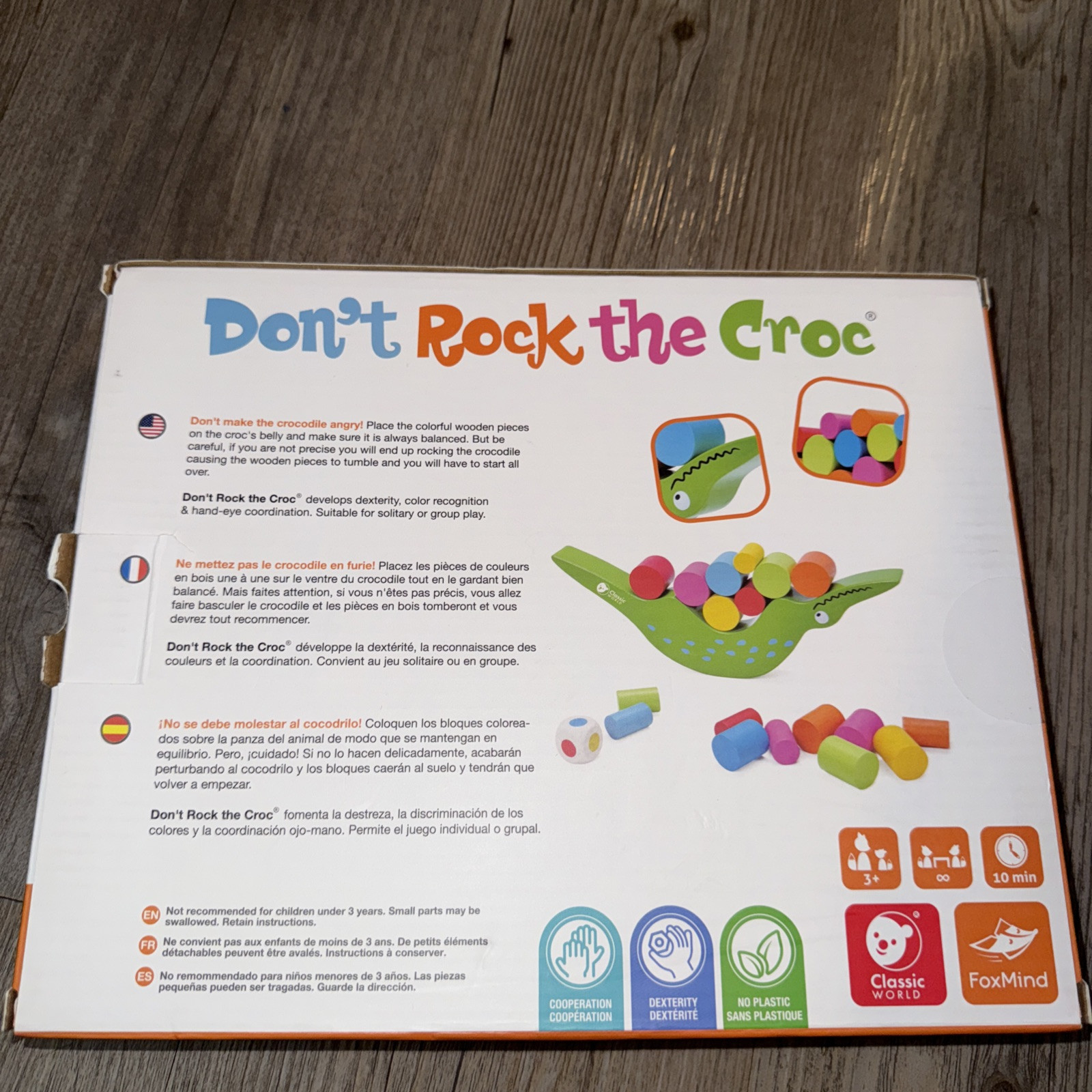 FoxMind Boardgame Don’t Rock The Croc Box New Natural Wood Toddler Age 3+