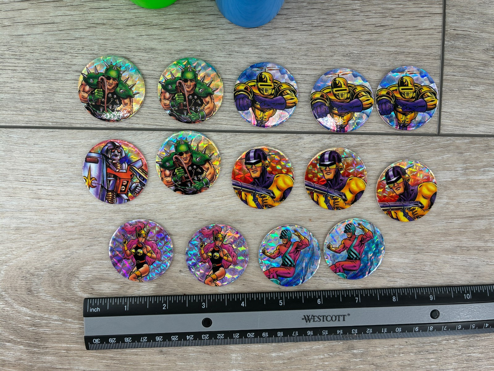 Vintage Superhero Holographic Reflective Pog Milk Cap Lot 1990s Two Containers