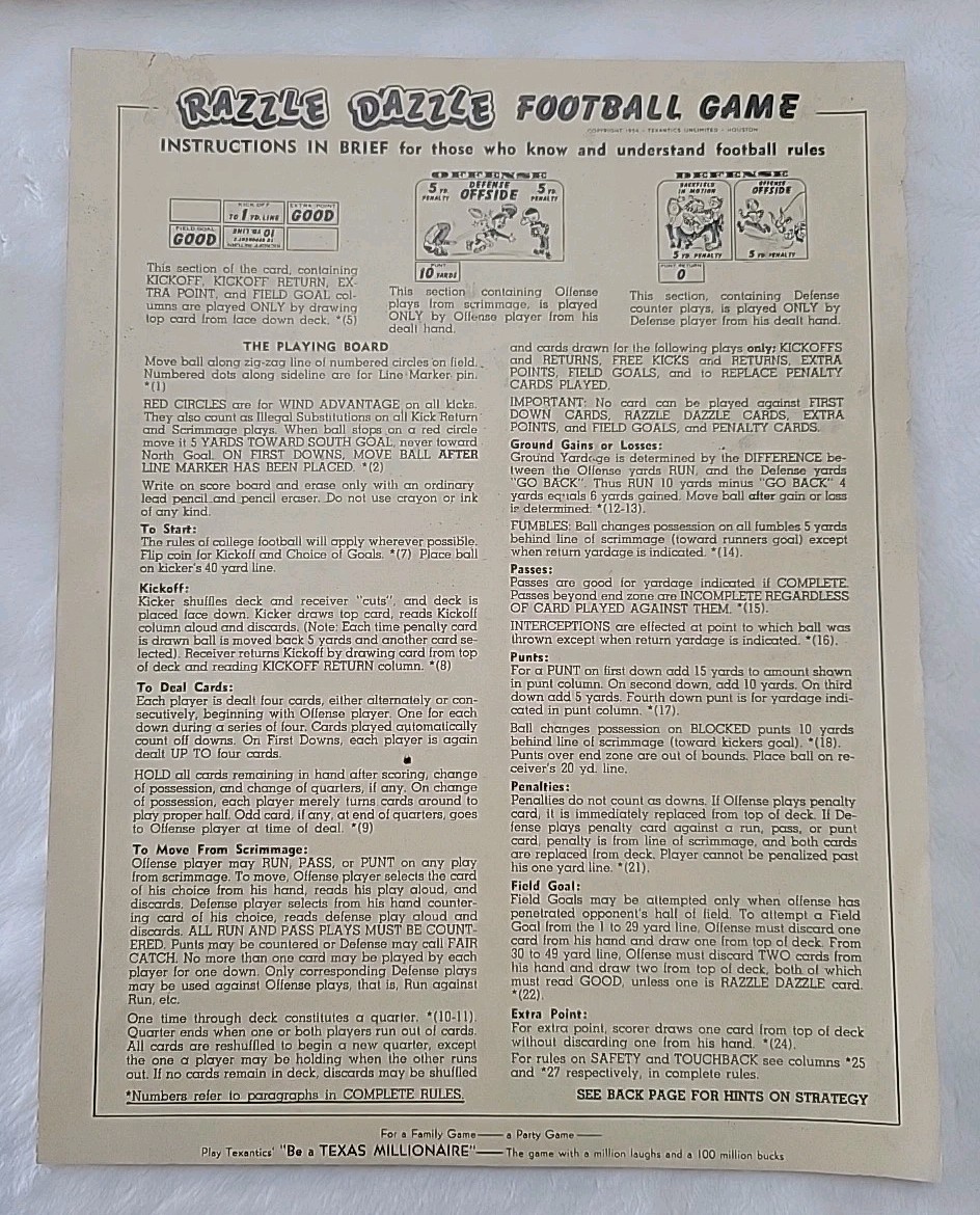 Razzle Dazzle Football Game by Texantics (Vintage 1954) Featured In Life-TV