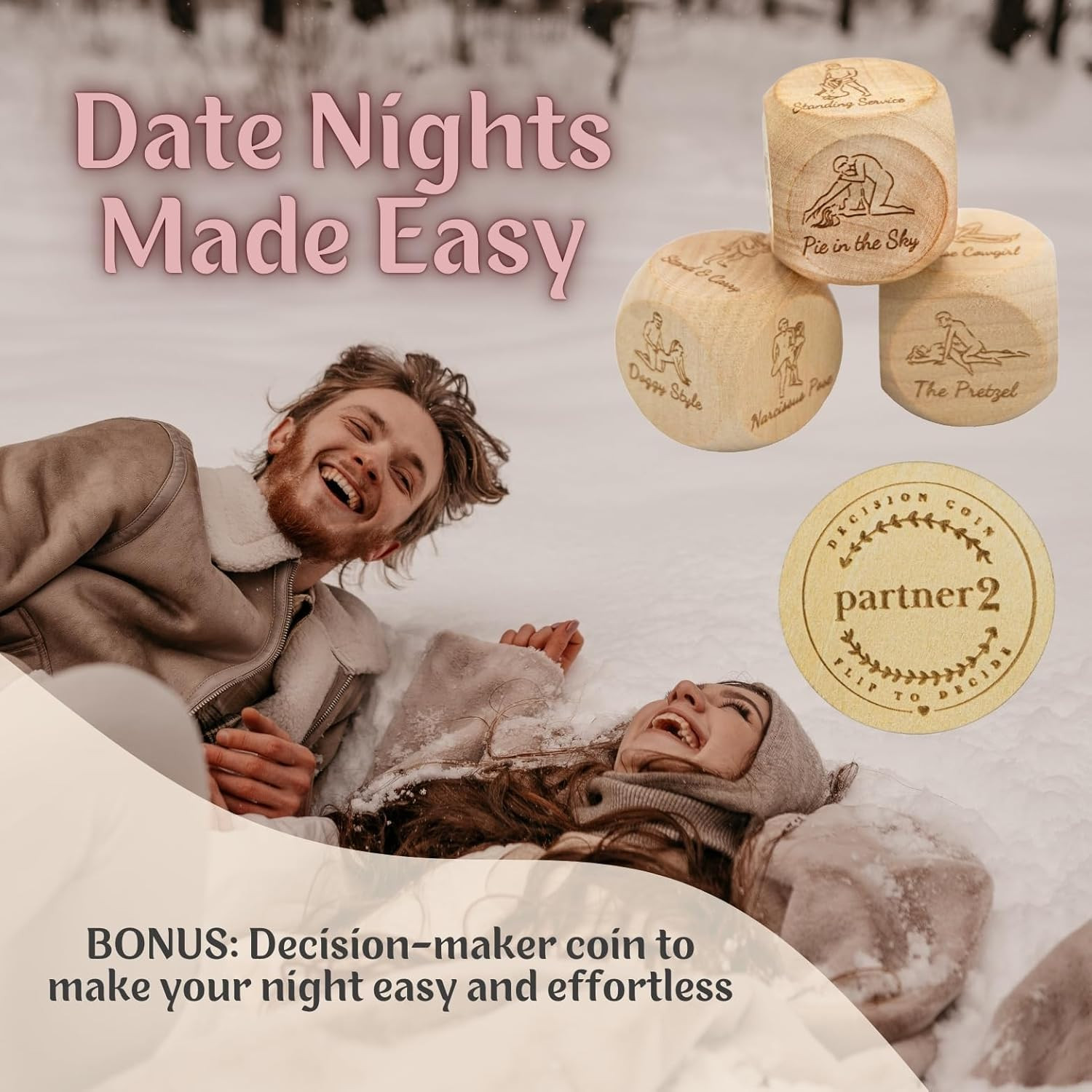Date Night Dice Sex Game Love Set – 6 Sex Positions Dice, Decision Coin, Board &