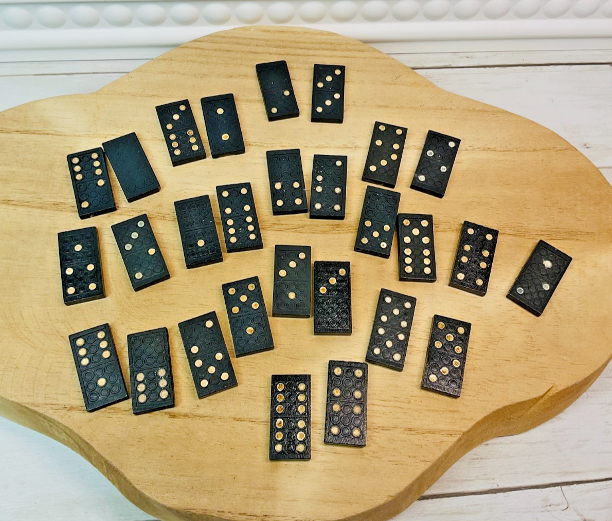 Vintage Chinese Lacquer Domino Set 28 Tiles Brass Box Birds Bamboo Asian Decor