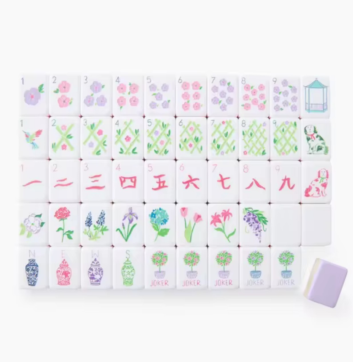 American Mahjong Game Set, 160 Lilac Acrylic Engraved Layered Mah Jong Tiles