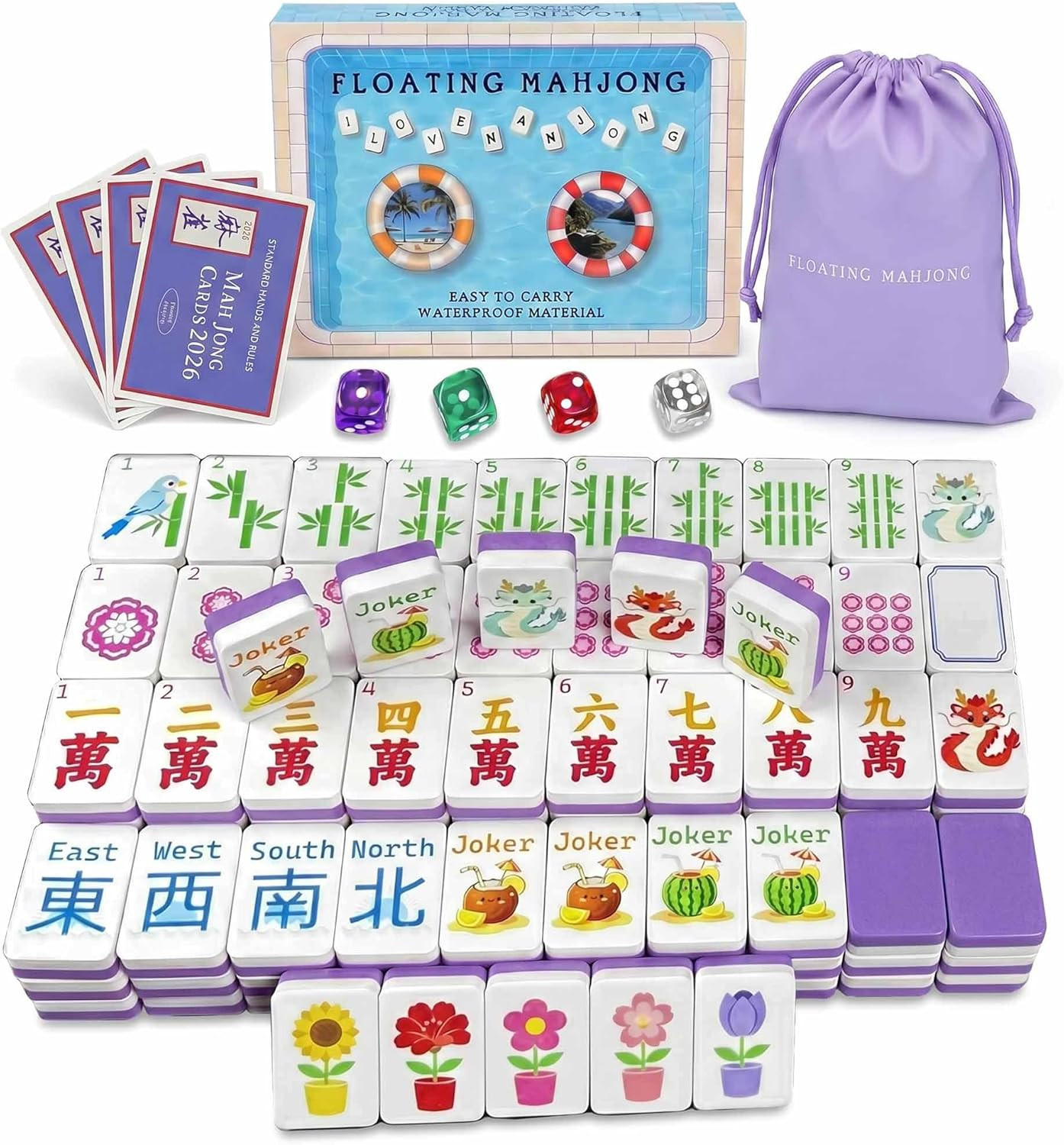 Floating Mahjong Tile Set for Pool,160 American Mahjong Tiles Waterproof EVA Foa