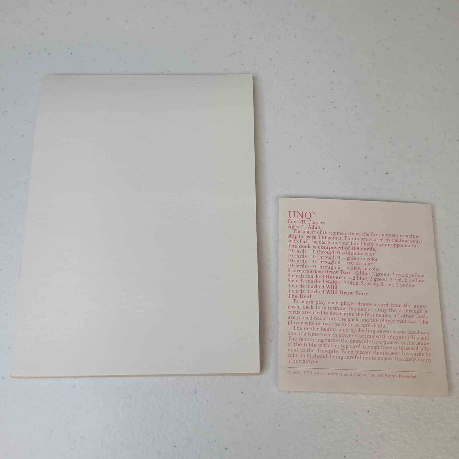 Vintage 1978 UNO Card Game Score Card Pad and 1979 Instructions Manual #4001