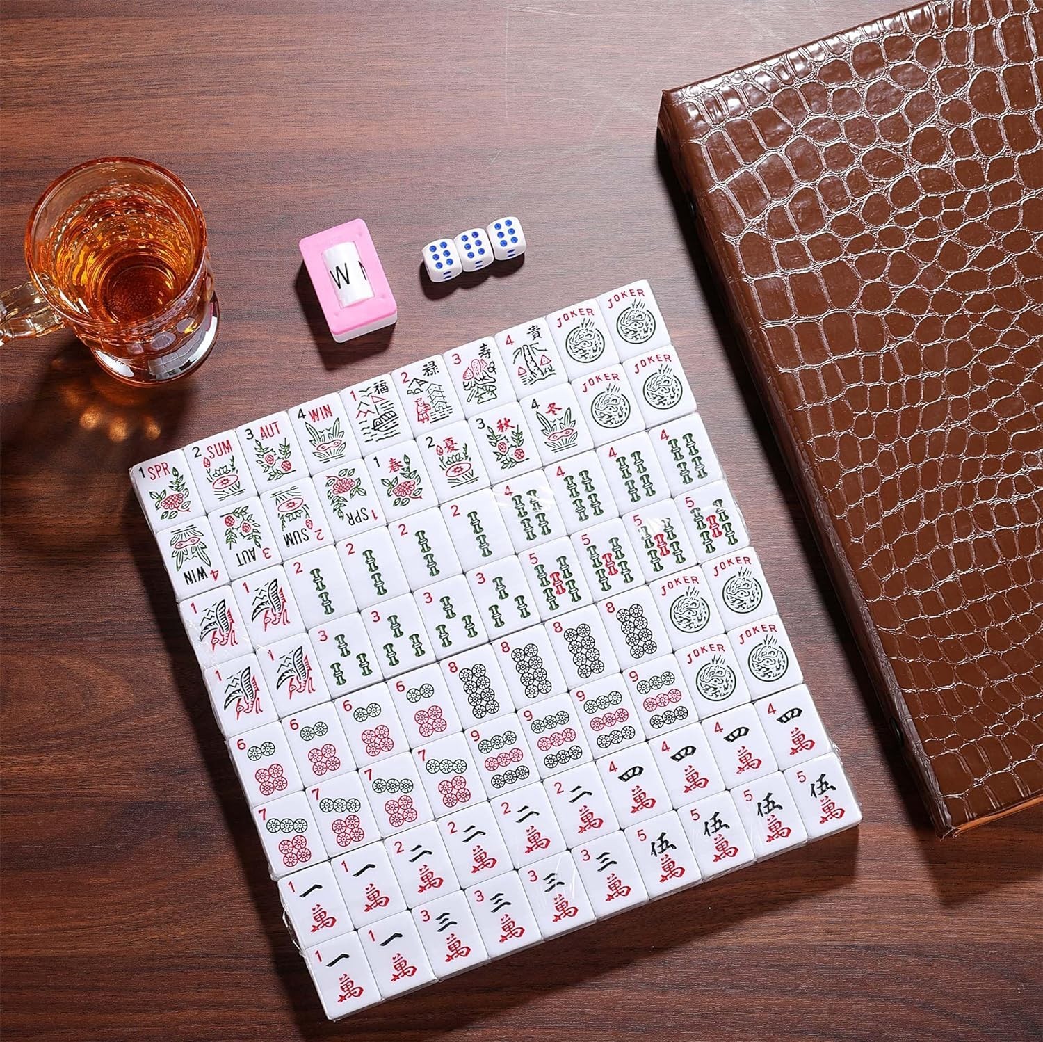 American Mahjong Game Set 166 White Engraved Tiles for Western Mah Jong, Mah jon