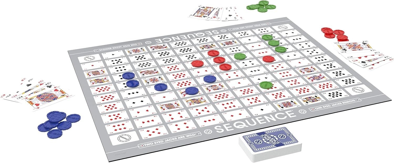 SEQUENCE DELUXE BOARD GAME Jax Folding Boards Family Team Play Cards Chips Dice
