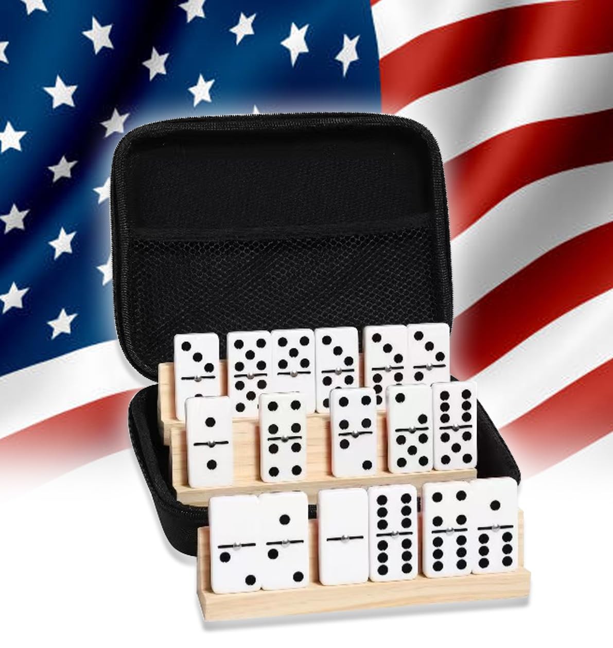 Double 6 Dominoes Set for Adults – 28 Durable Tiles with 4 Tile-Holding Racks…