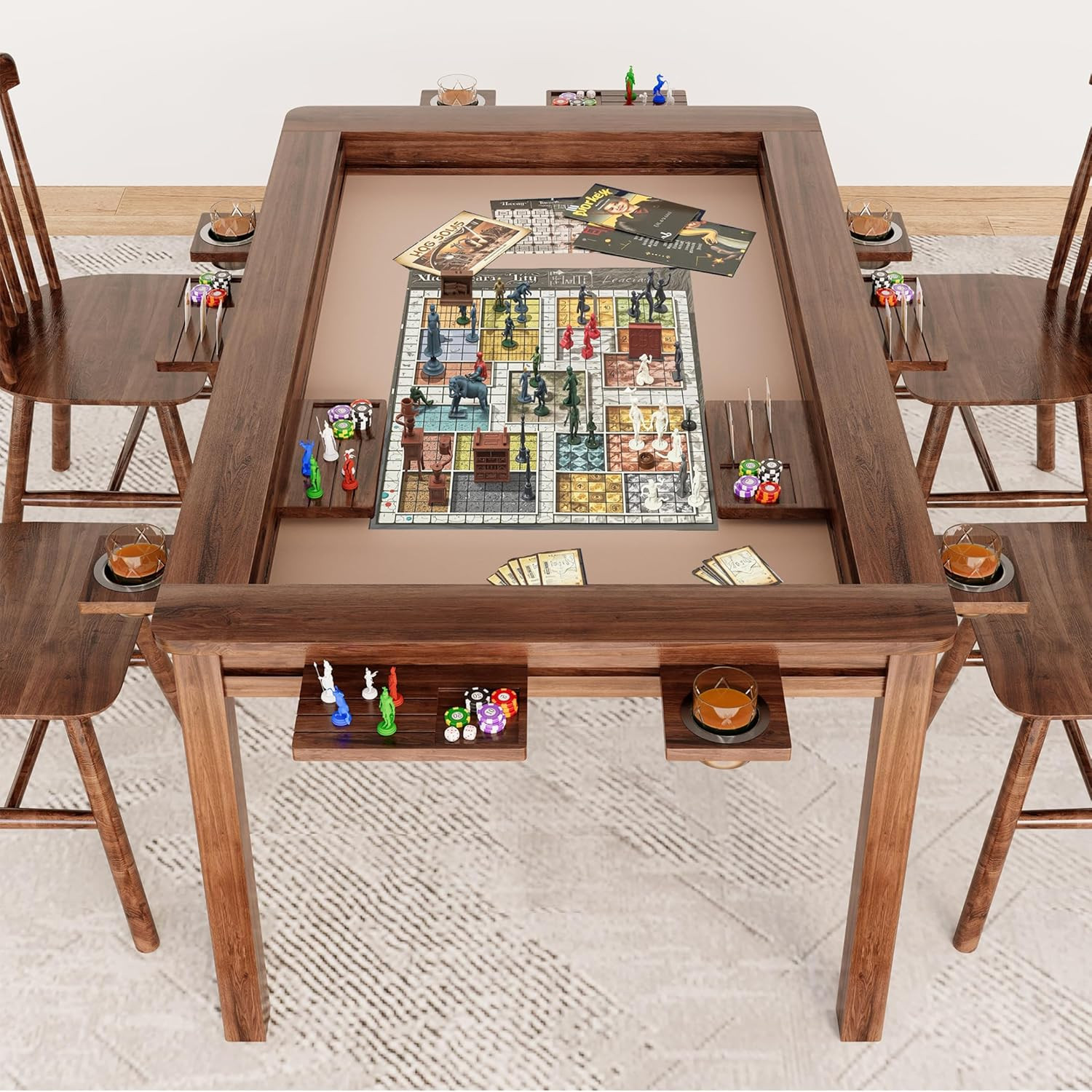Board Game Table with Removable Table Top, 54” X 31” Play Area, Gaming and Dinin
