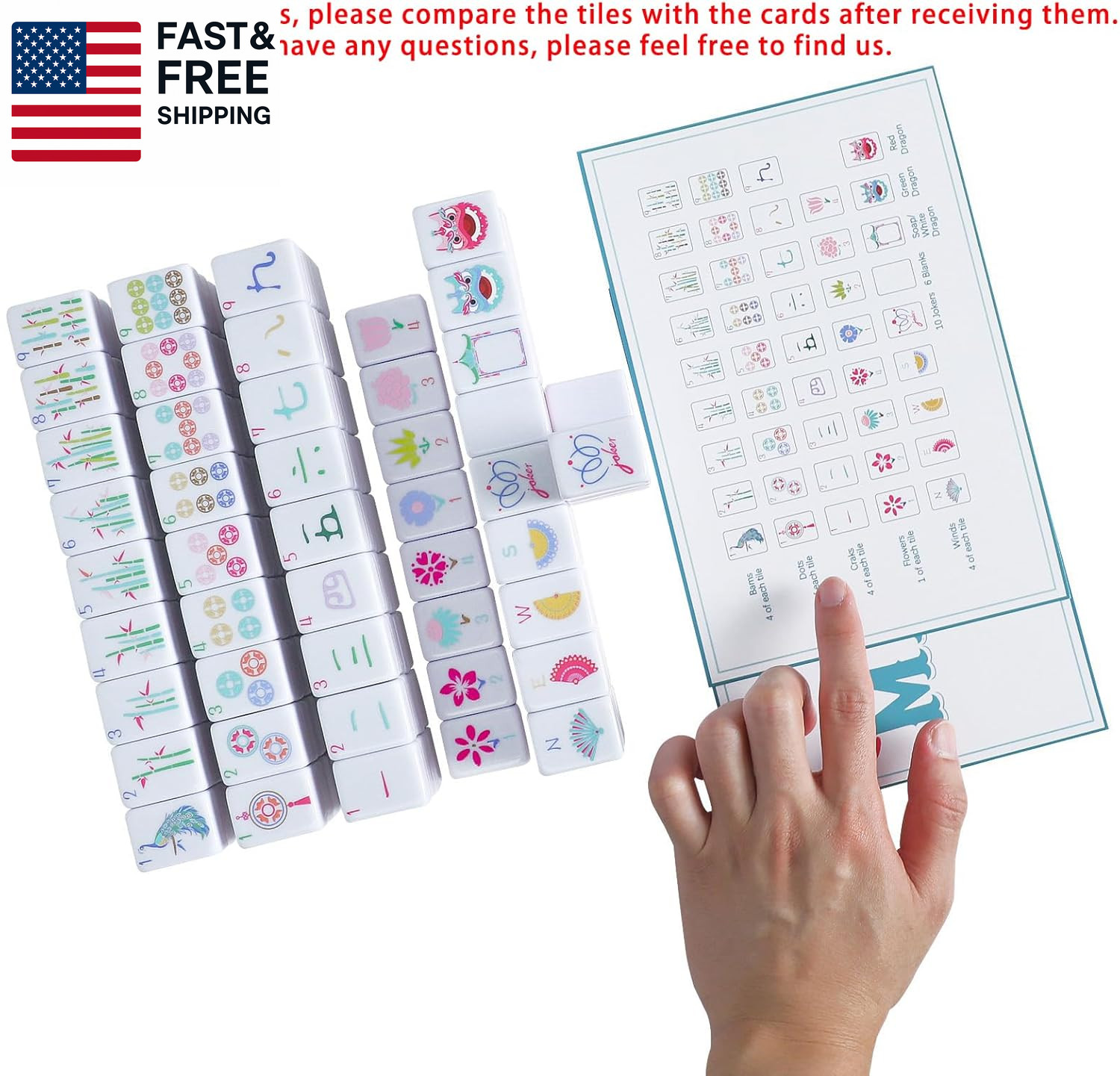 160 Pink American Printed Mahjong Game Set with Carrying Bag and Accessories