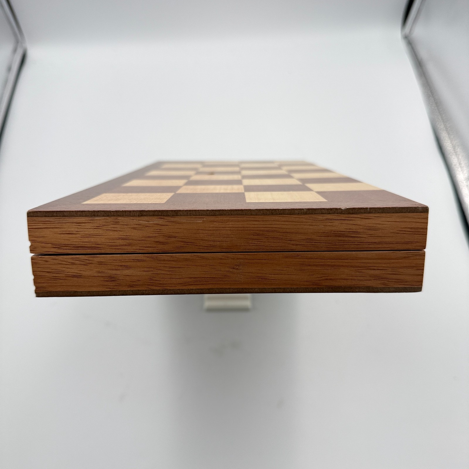 Wooden Folding Checkers Game Board Set w/ Wood Pieces & Storage Case 18″