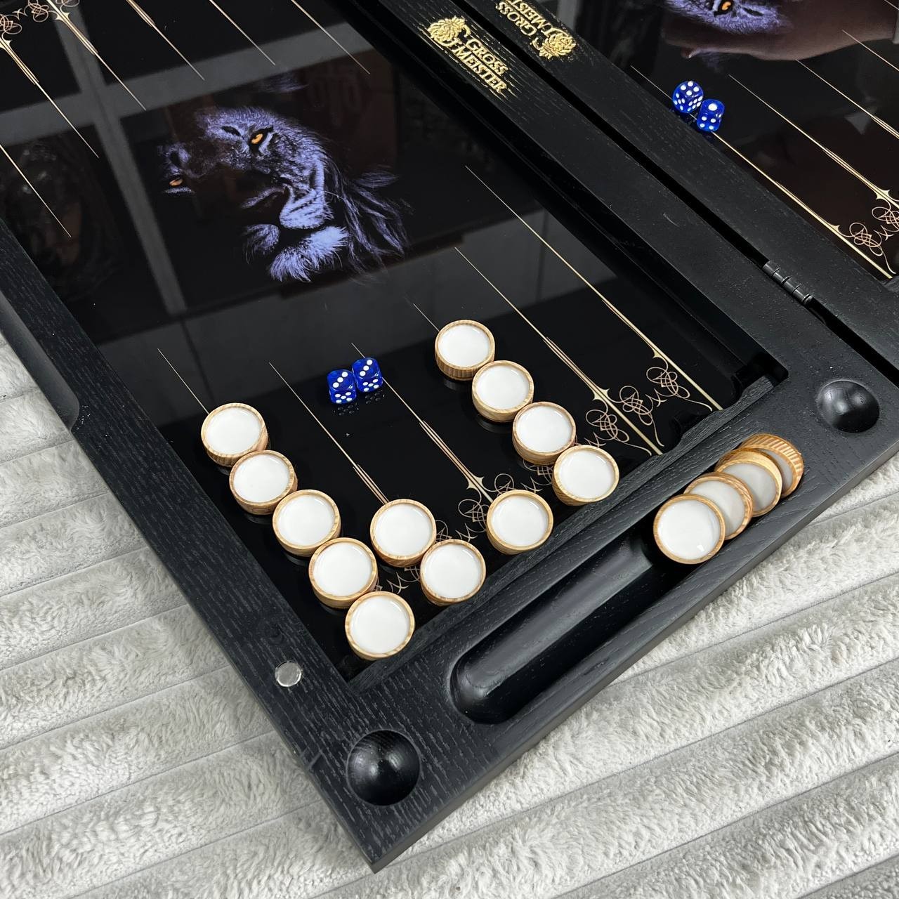 Tempered Glass Backgammon Set Lion Design, Game Board, Gift for Him 50cm (19.7″)