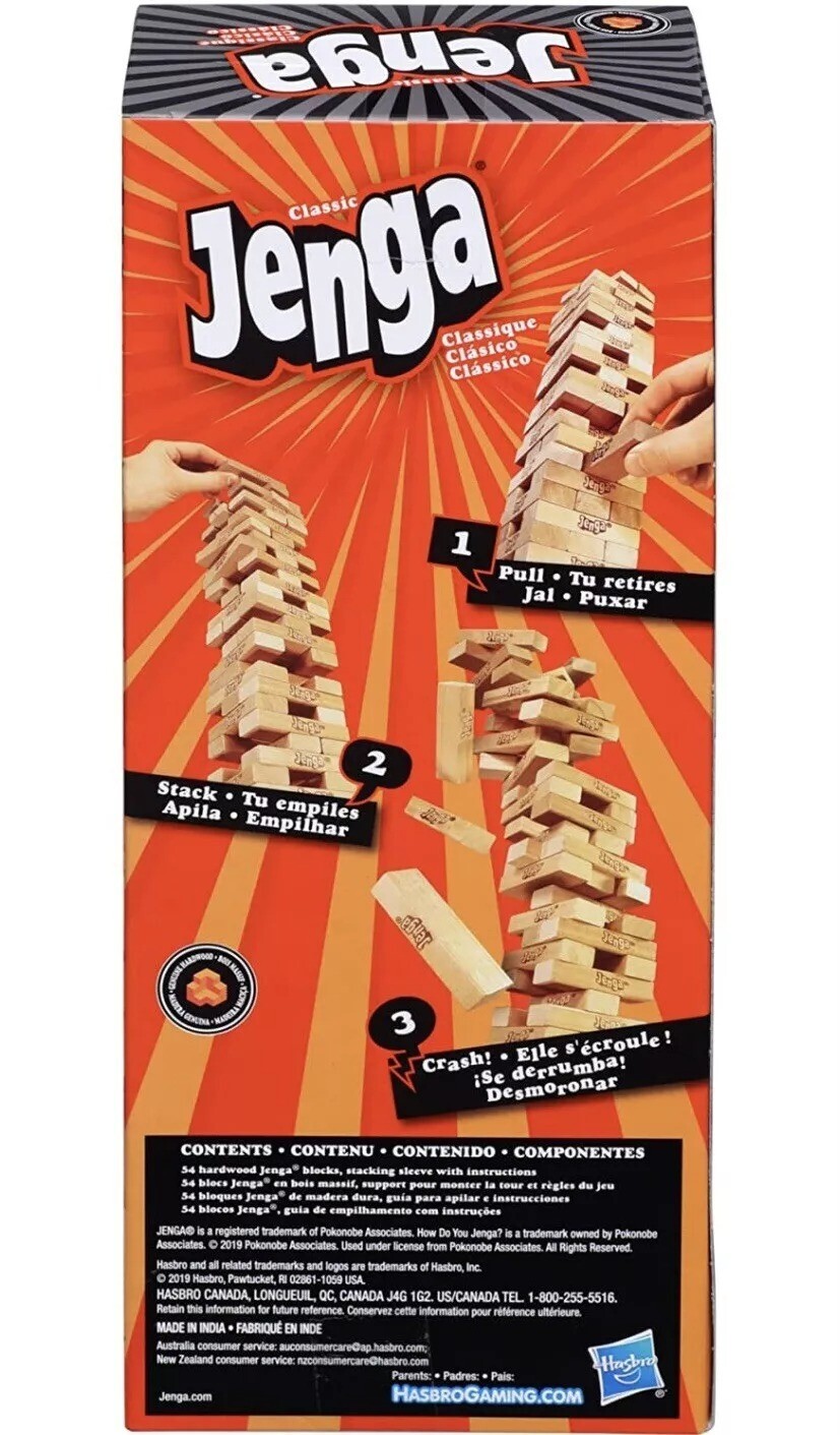 Jenga Classic Game Genuine Hardwood Blocks Stacking Tower Game for 1 or More NEW
