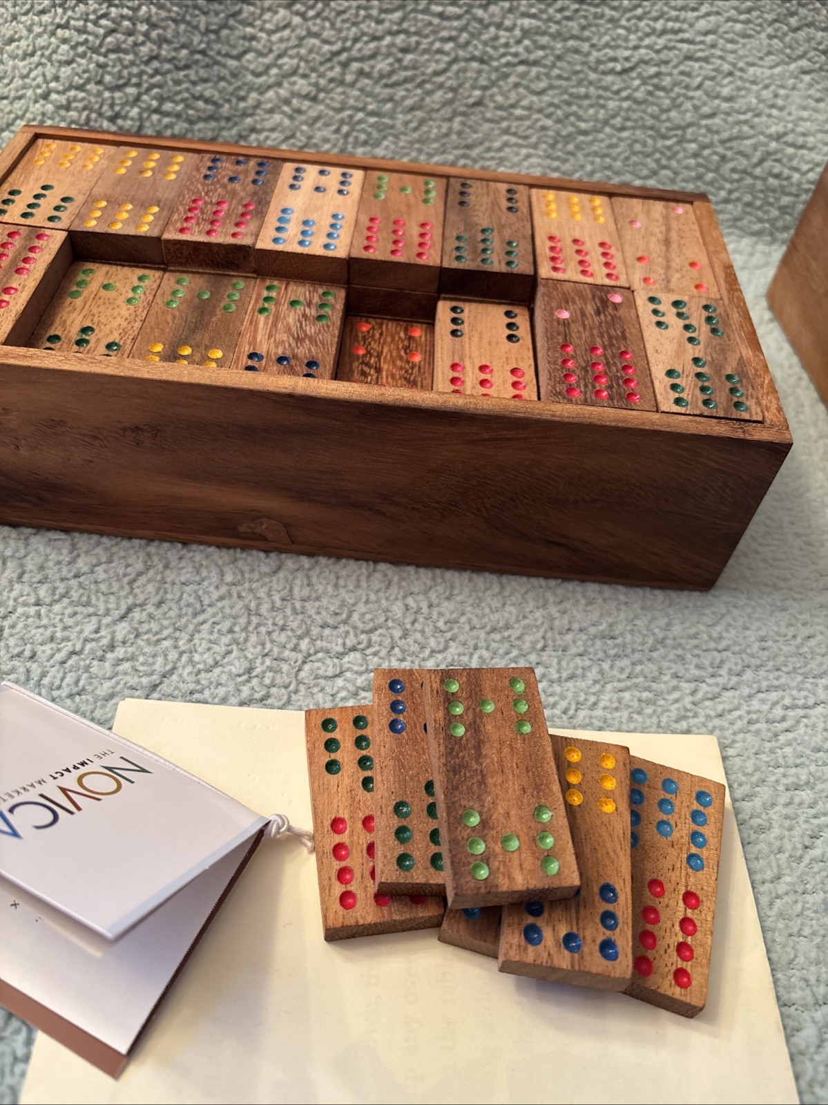 THAI ARTISAN WARAPORN KHAMSUK RAIN TREE WOOD Set 96 Dominos Dominoes Unique EF