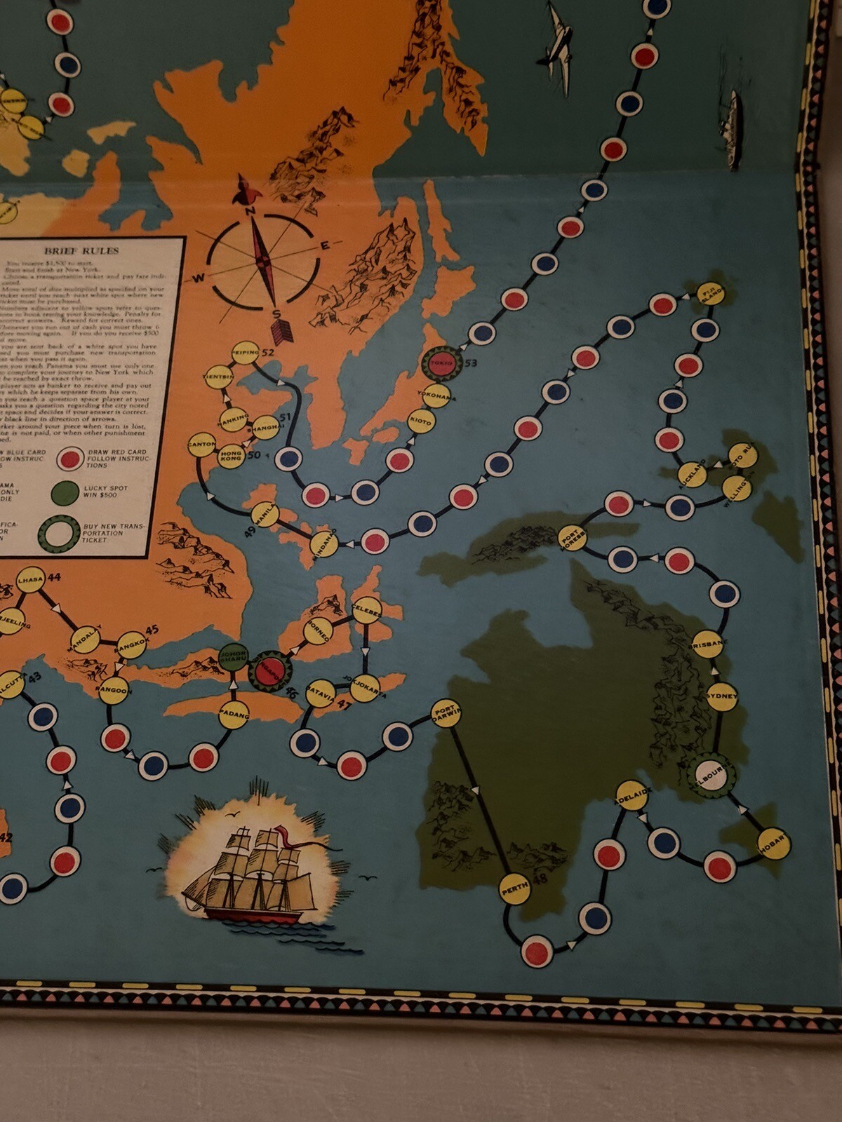 RARE Lowell Thomas Travel Game World Cruise 1937 Parker Bros. GAME BOARD ONLY