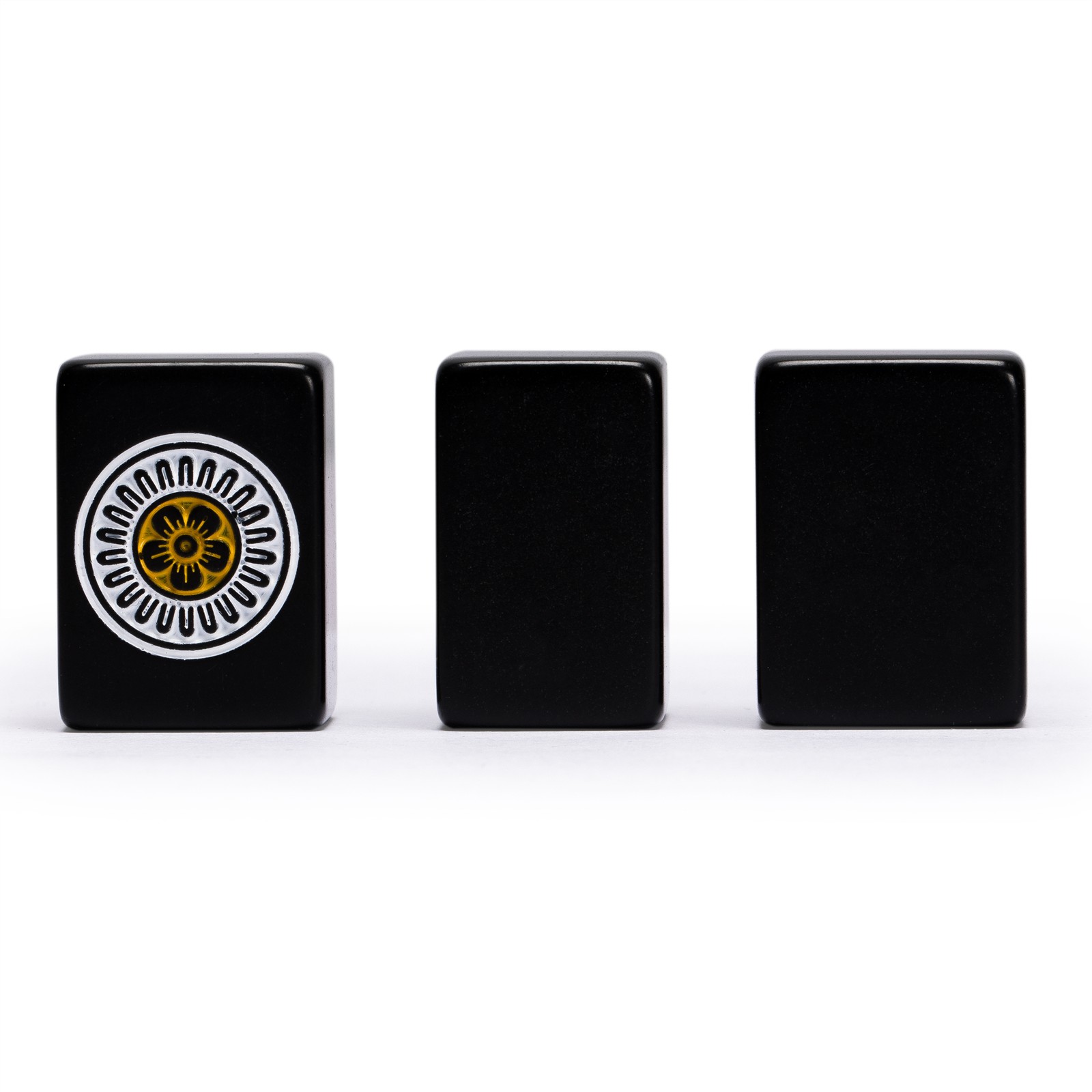 Japanese Riichi Mahjong Set with Black Standard Size Tiles and Black Vinyl Case