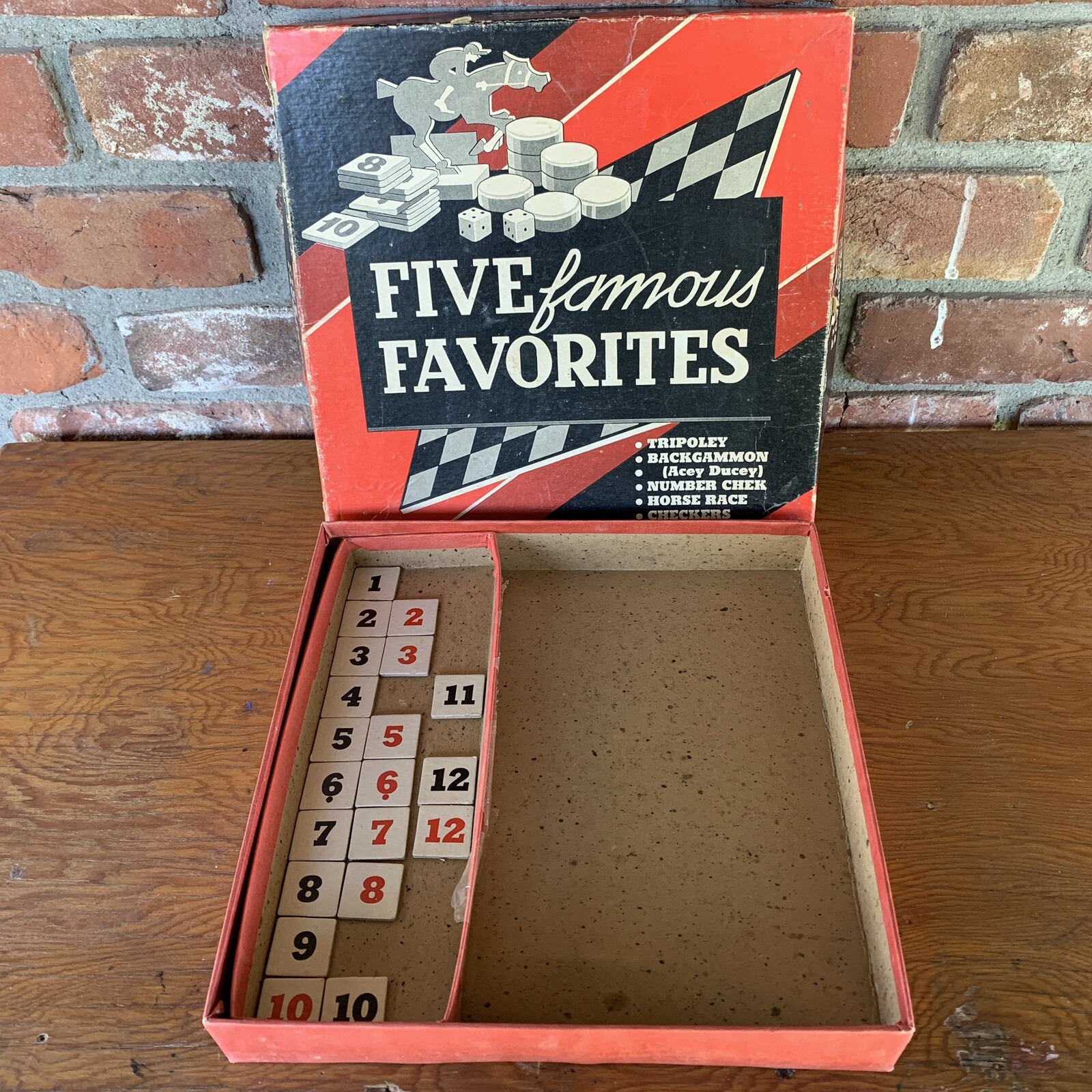 Vtg Game BOX ONLY prop Five Famous Favorites 1943 Horse Race Casino Game Rm Wall