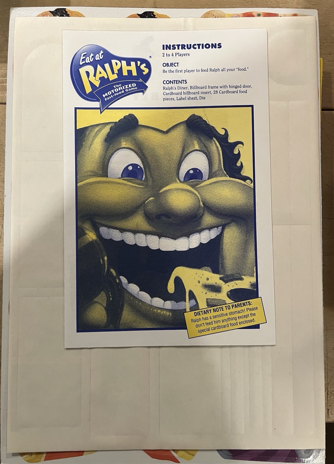 1992 Milton Bradley Eat At Ralph’s Motorized Fast Food Game COMPLETE Untested MB