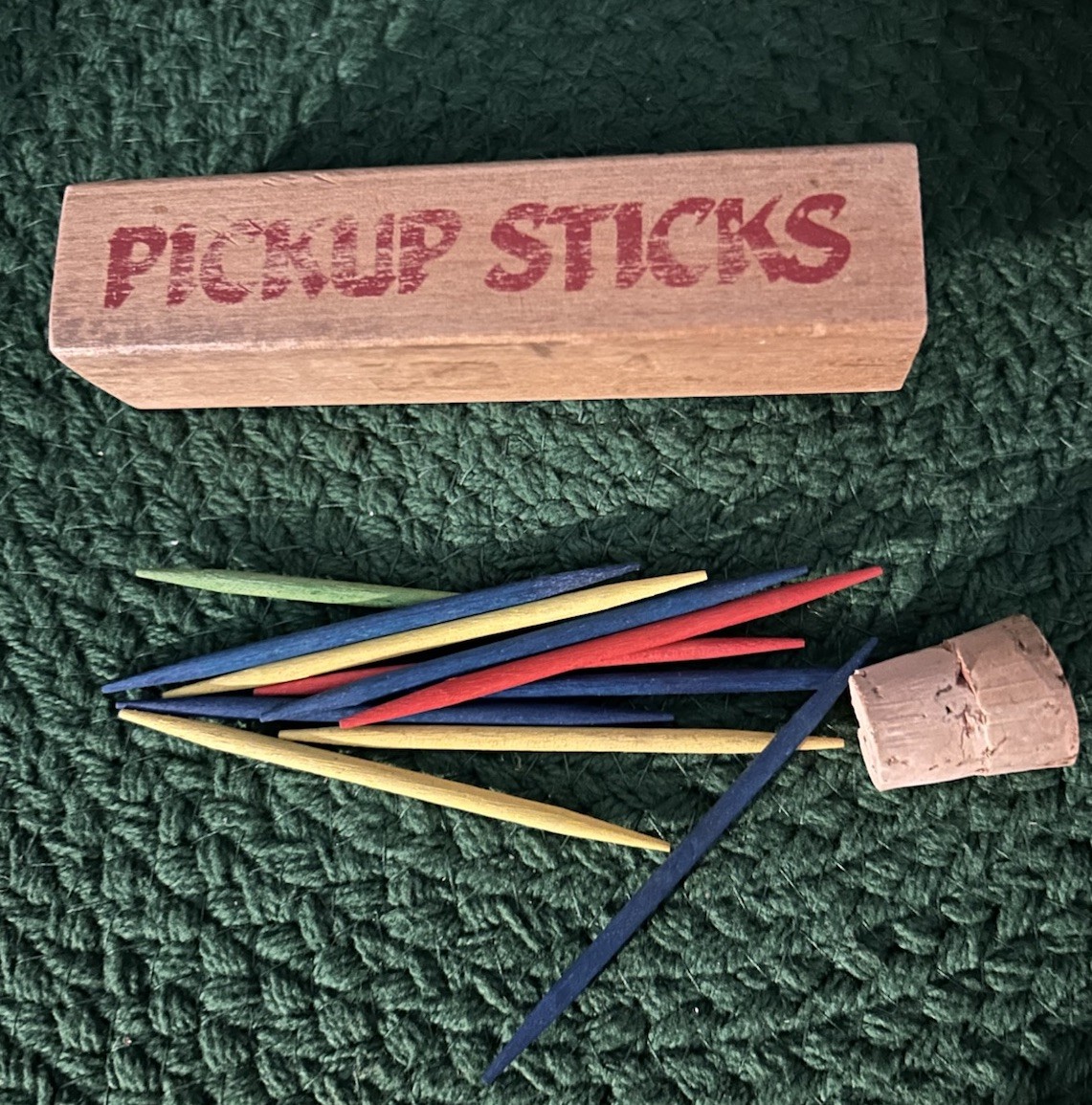 Pickup Sticks Travel Game Complete In Square Wooden Corked Box REDUCED