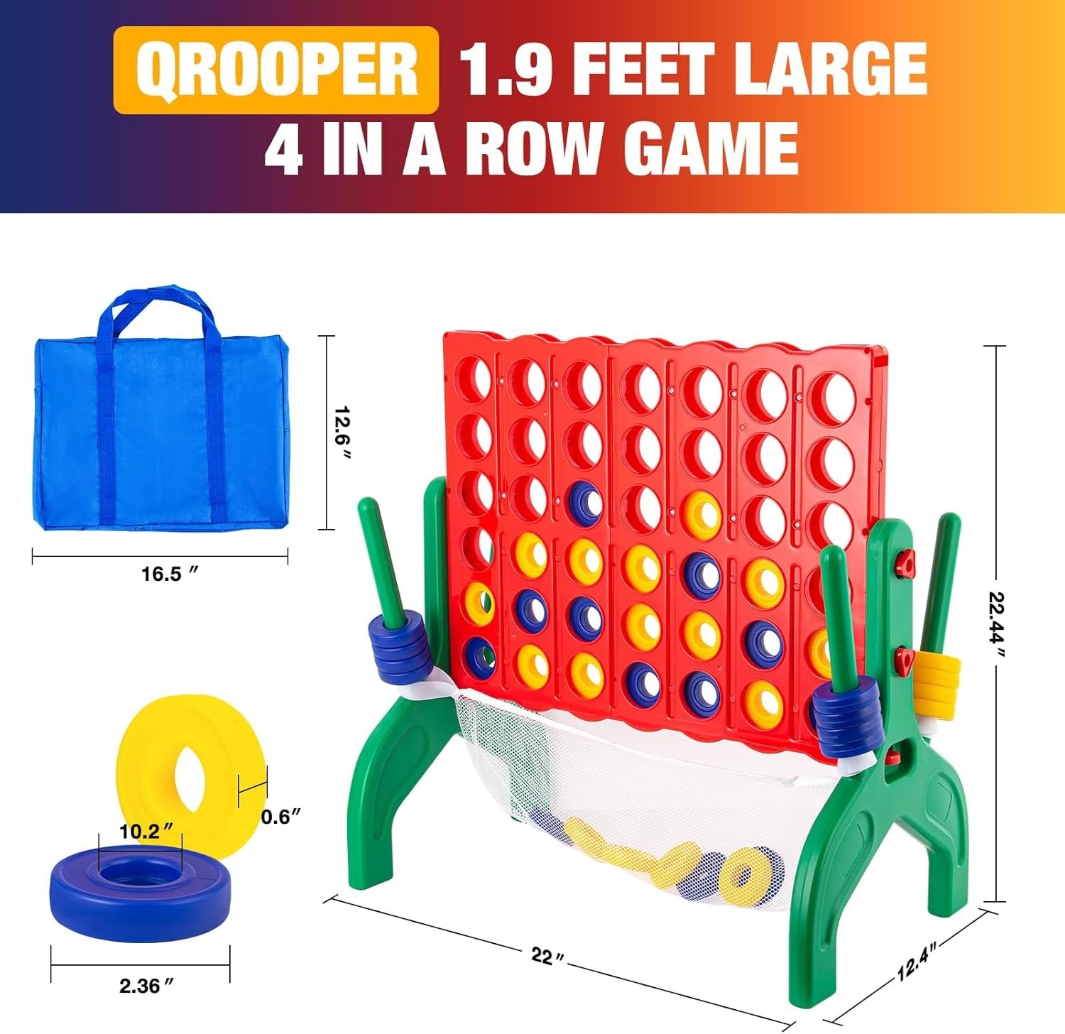 1.9 Feet Giant 4-In-A-Row Game Set for Kids & Adults Outdoor Indoor Yard Fami…
