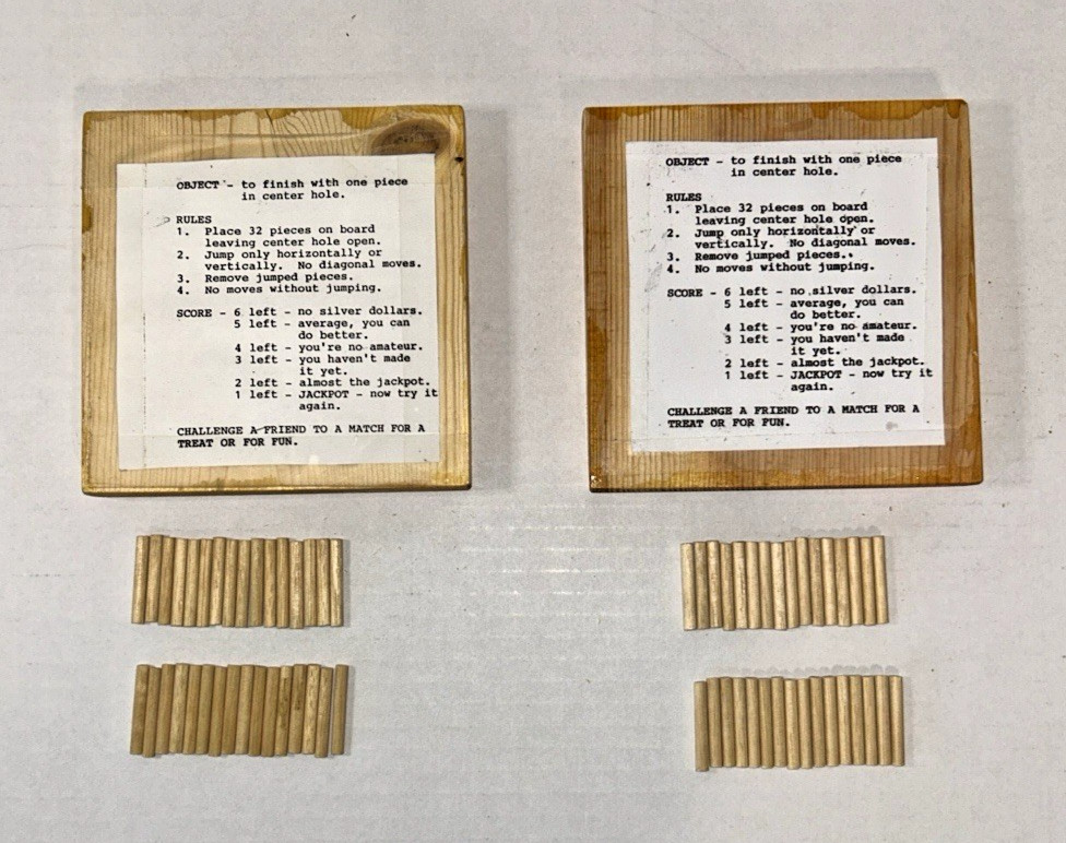 2 Vintage Handmade Wooden Peg Game Boards and 64 Wooden Pegs