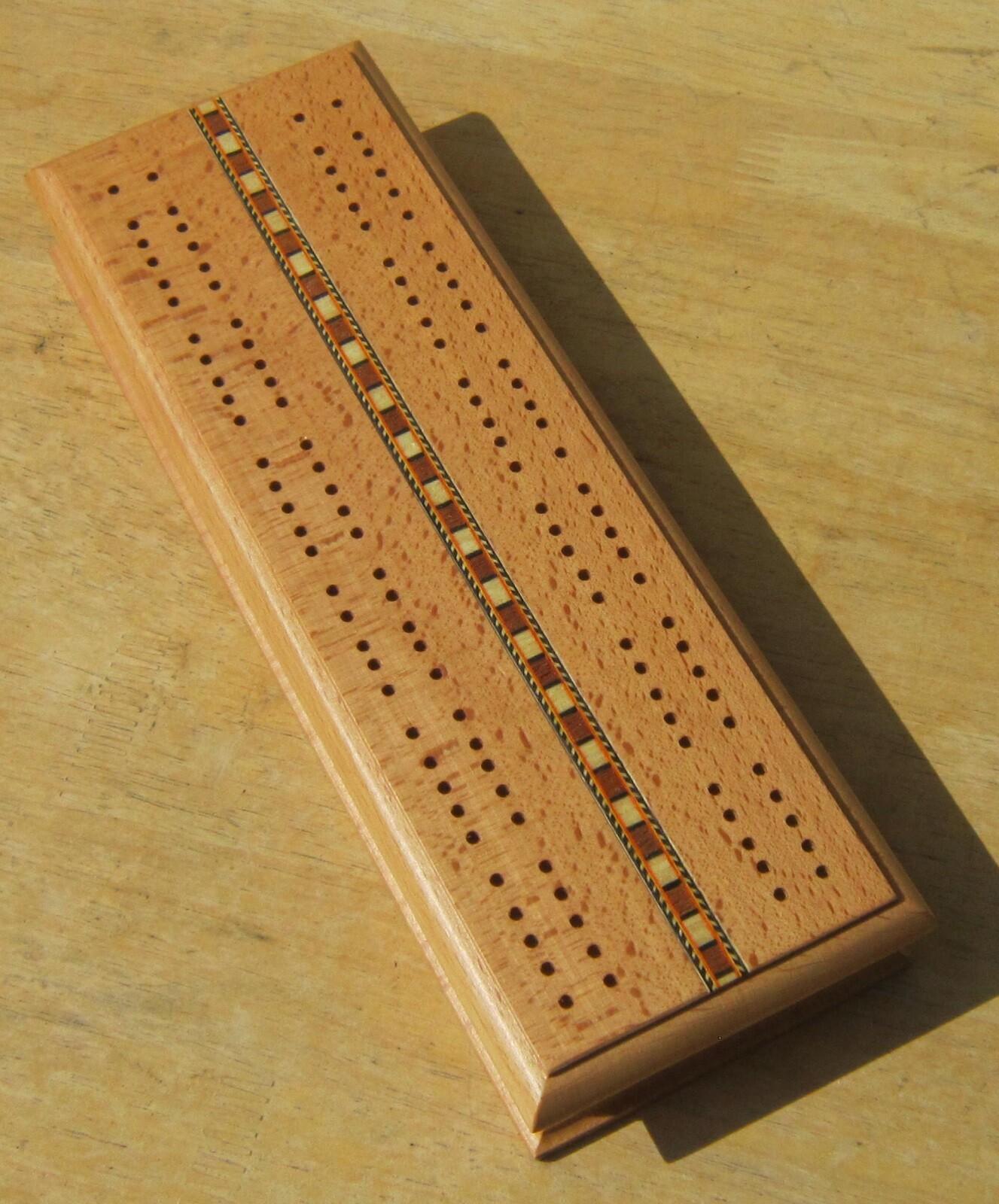 Sterling WOODEN BOX w/ INLAY Double Track CRIBBAGE BOARD Sunnywood 2000