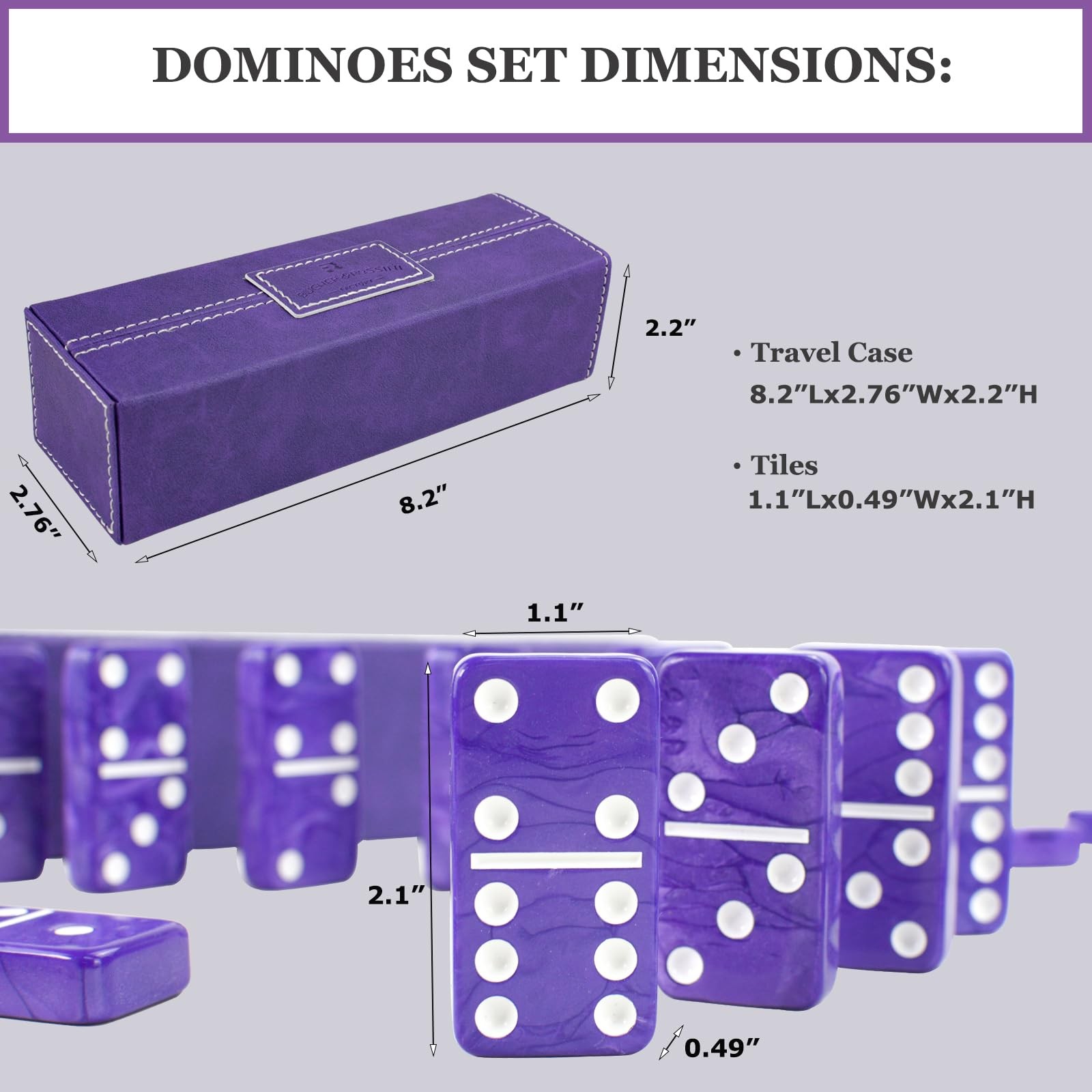 Vovotuzzi Dominos Set for Adults – 11 inches x 3 x 2.2 inches, Purple
