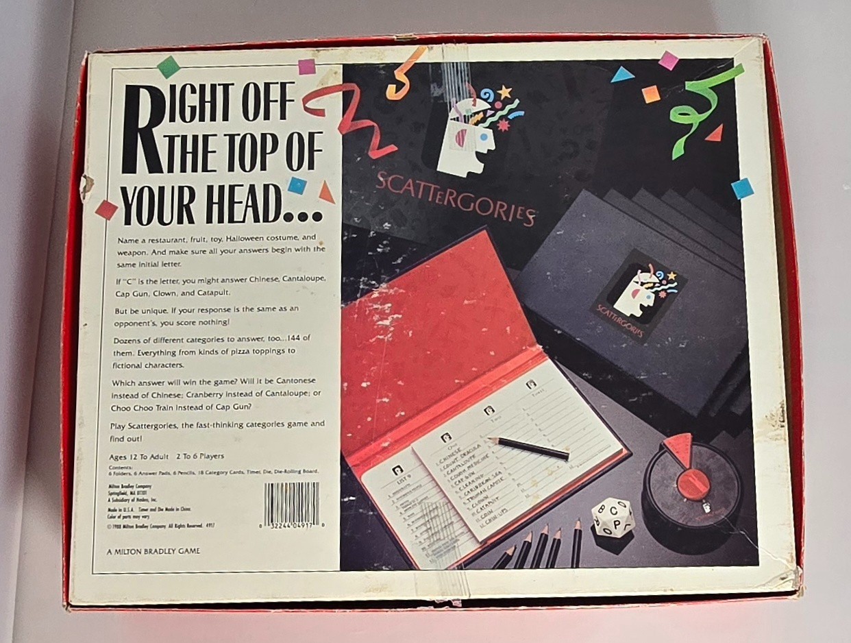 VINTAGE Scattergories Table/Board Game 1988 Ages 12 to Adult 2 to 6 Players