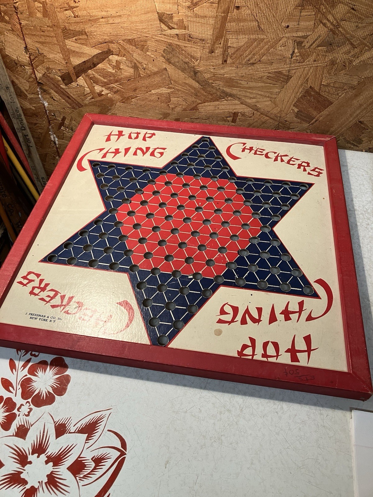 Vintage Hop Ching Chinese Checkers Game Board 1940s J Pressman Co USA Folk Art
