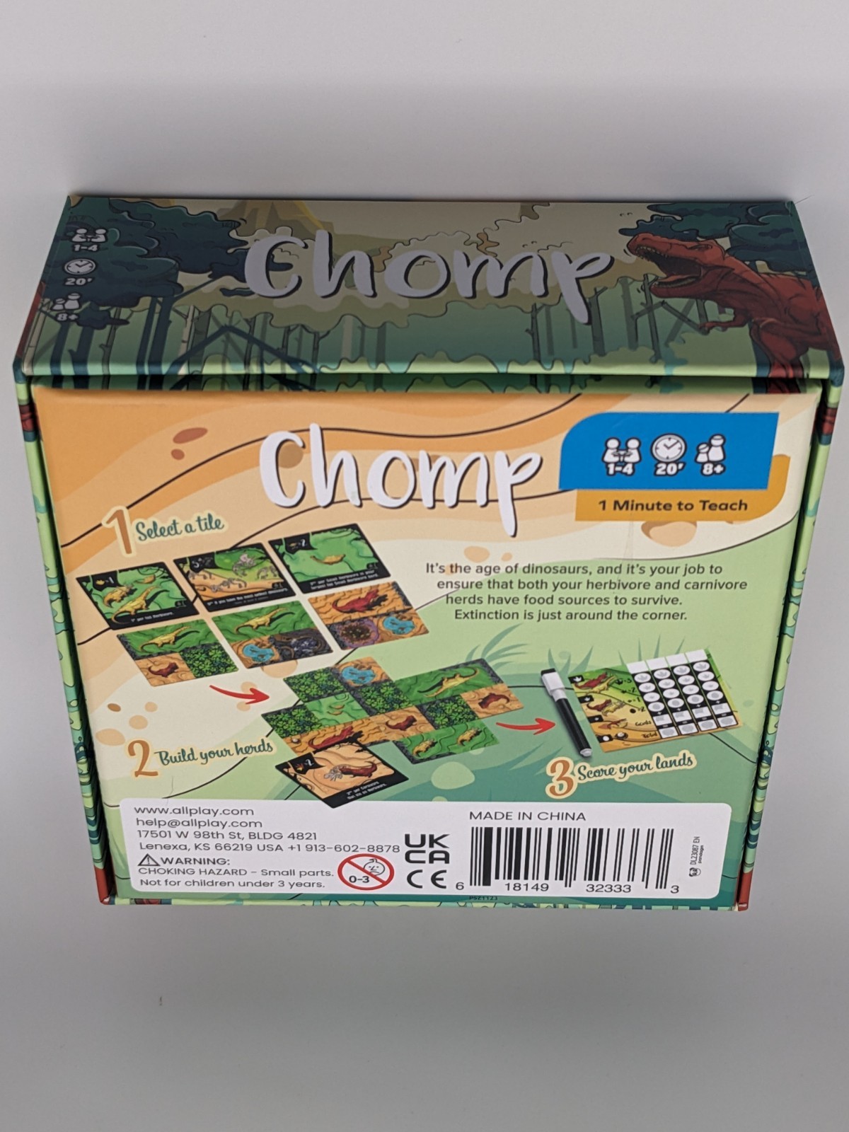 CHOMP game: feed dinosaurs Allplay family 100% complete in box with tiles