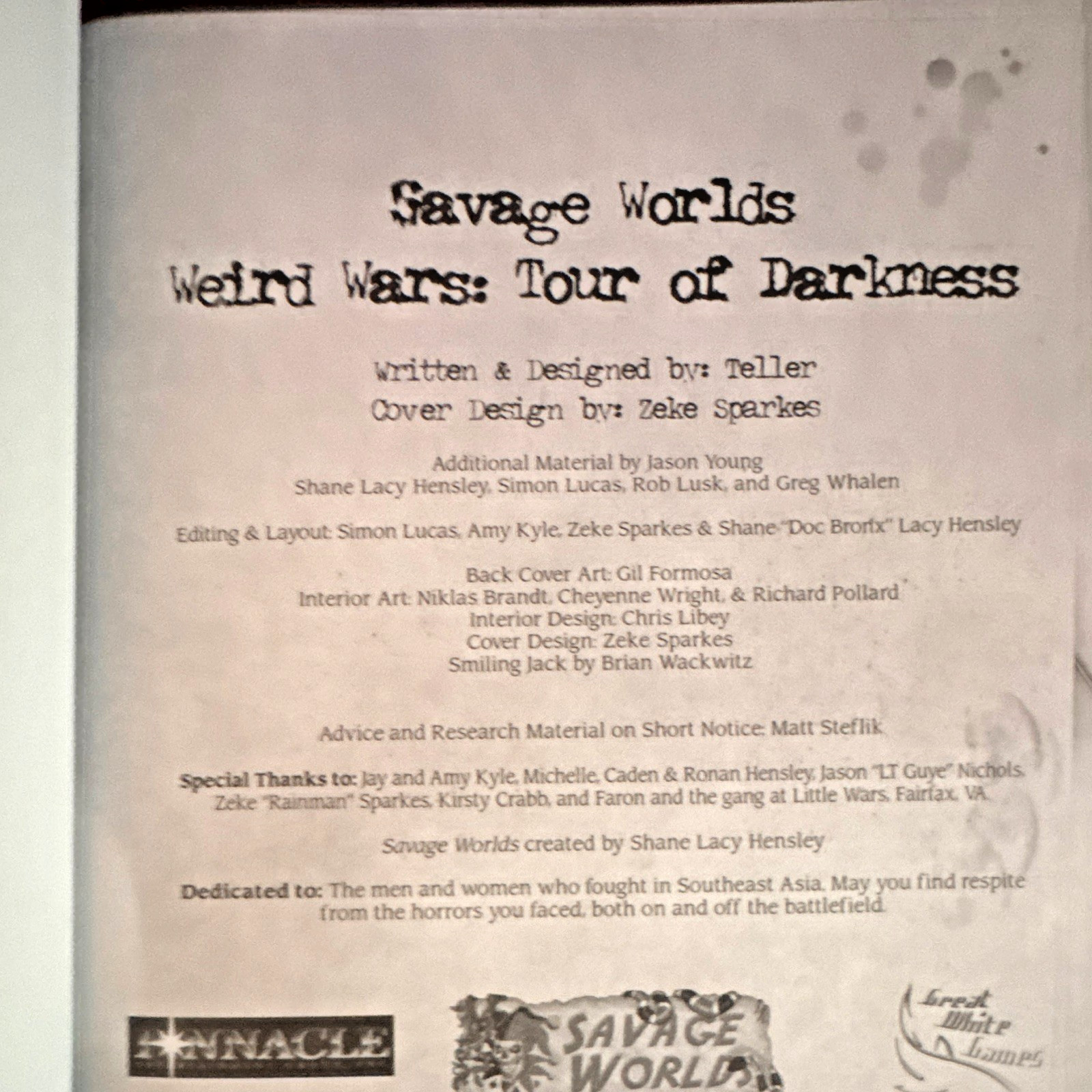 Savage Worlds Weird Wars: Tour of Darkness Hardcover RPG Sourcebook