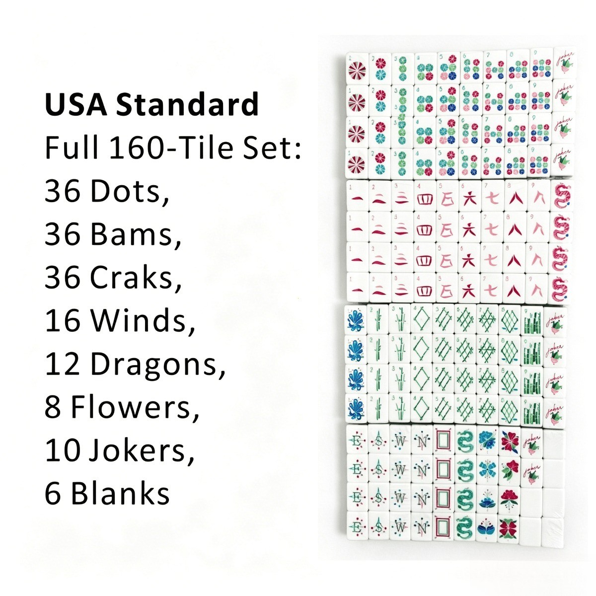 Rose Red Green Multilayer Acrylic American Mahjong Tiles 160-Piece