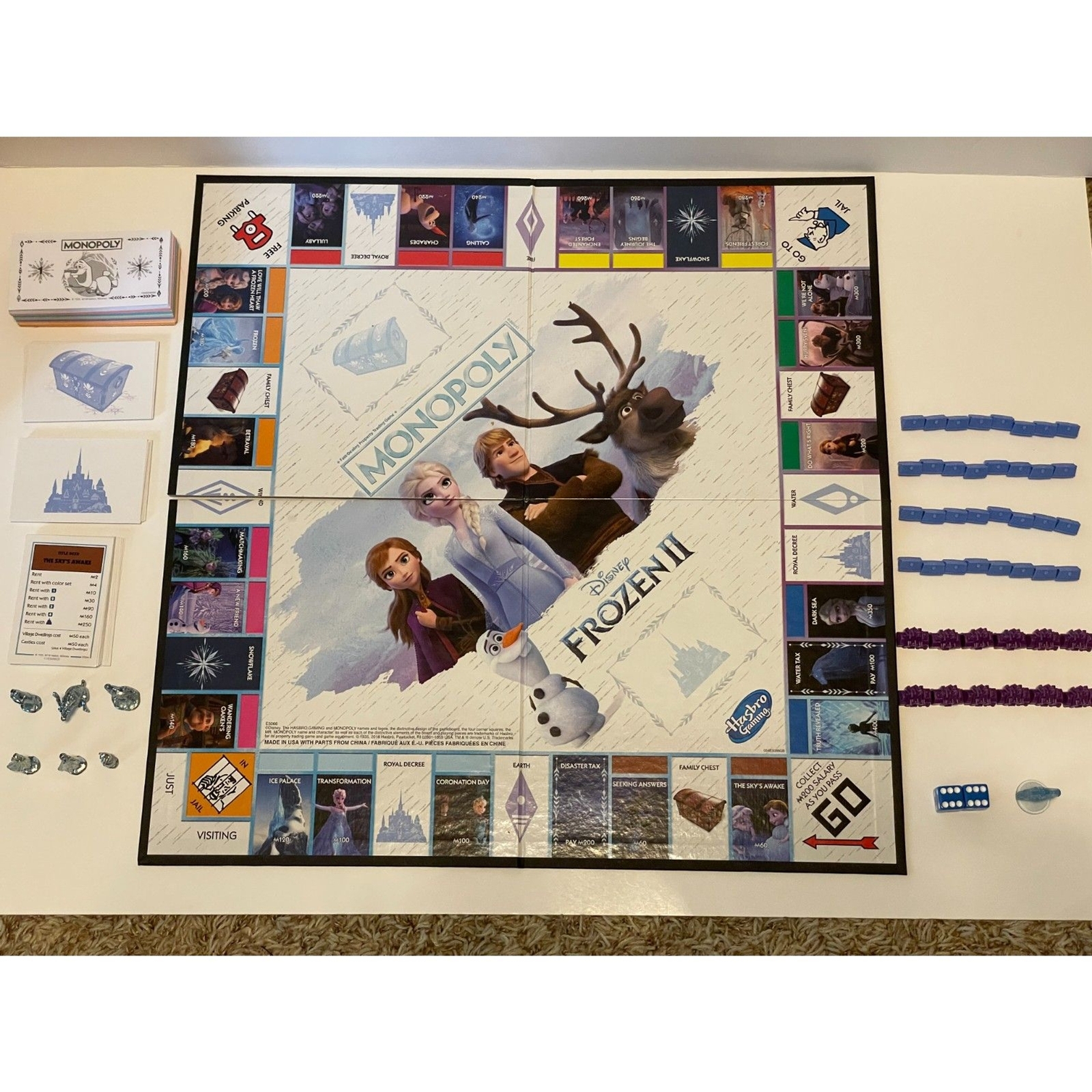 Disney Frozen 2 Monopoly Game No Box, All Pieces are Complete
