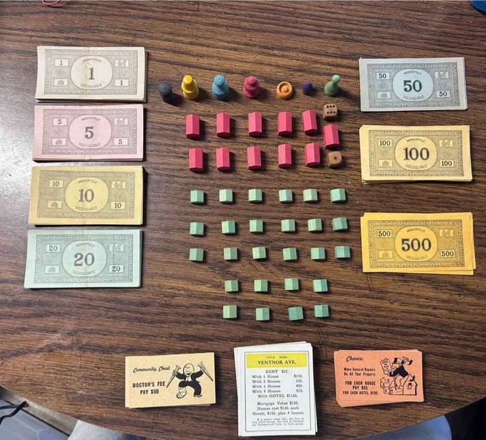 2 Vintage 1930s-1940s Monopoly Game Lot Both Sets Pre-War & Wartime Wooden Piece