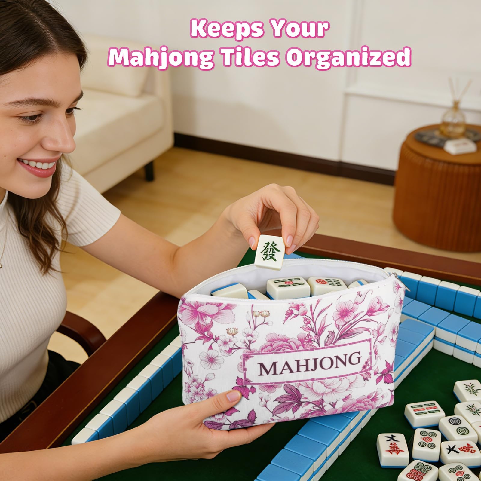 Mahjong Tile Bag with Zipper,Mahjong Bag for 1.2 inch Tiles,Mahjong Tote Bag …