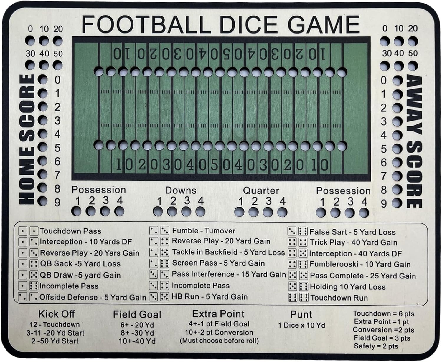 Football Dice Game – Tabletop Wooden Board Game with Scoring Track for Family Fu
