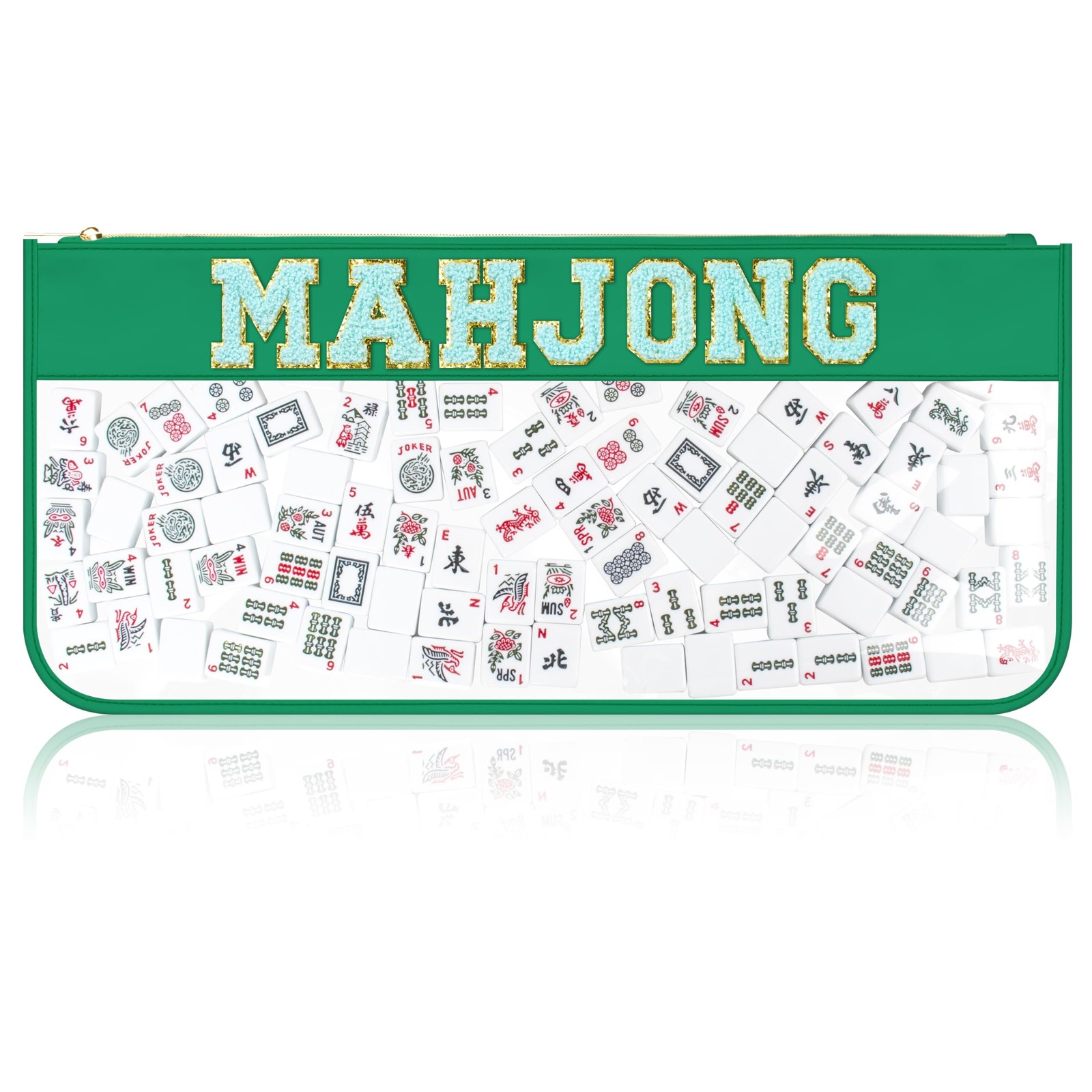 Empty Mahjong Tiles Case, Green Zippered Organizer for American Mahjong Set