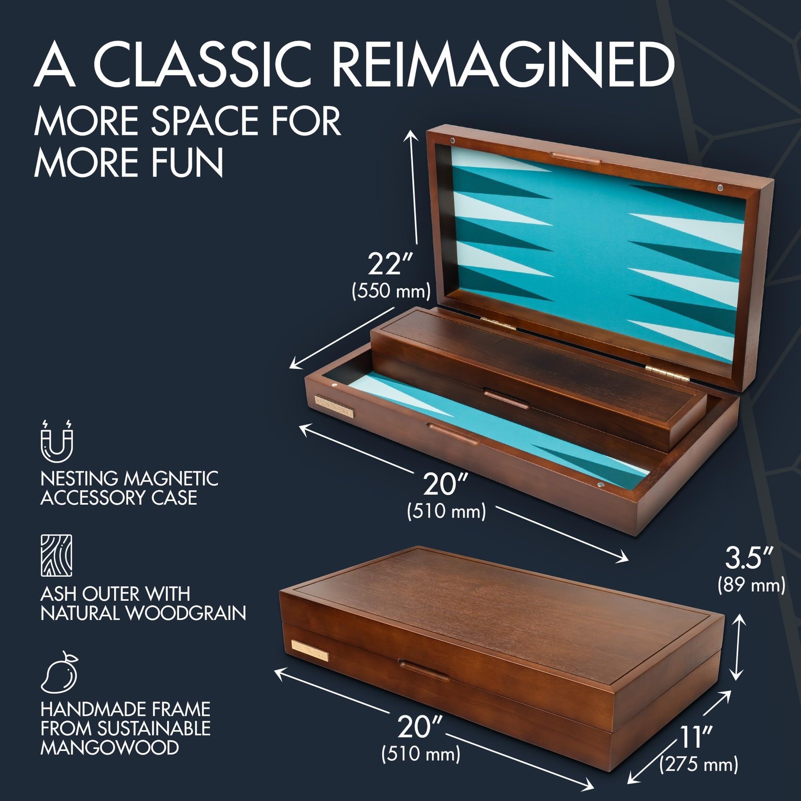 20 Inch Large Backgammon Sets for Adults, Green Backgammon Board, Solid Wood….