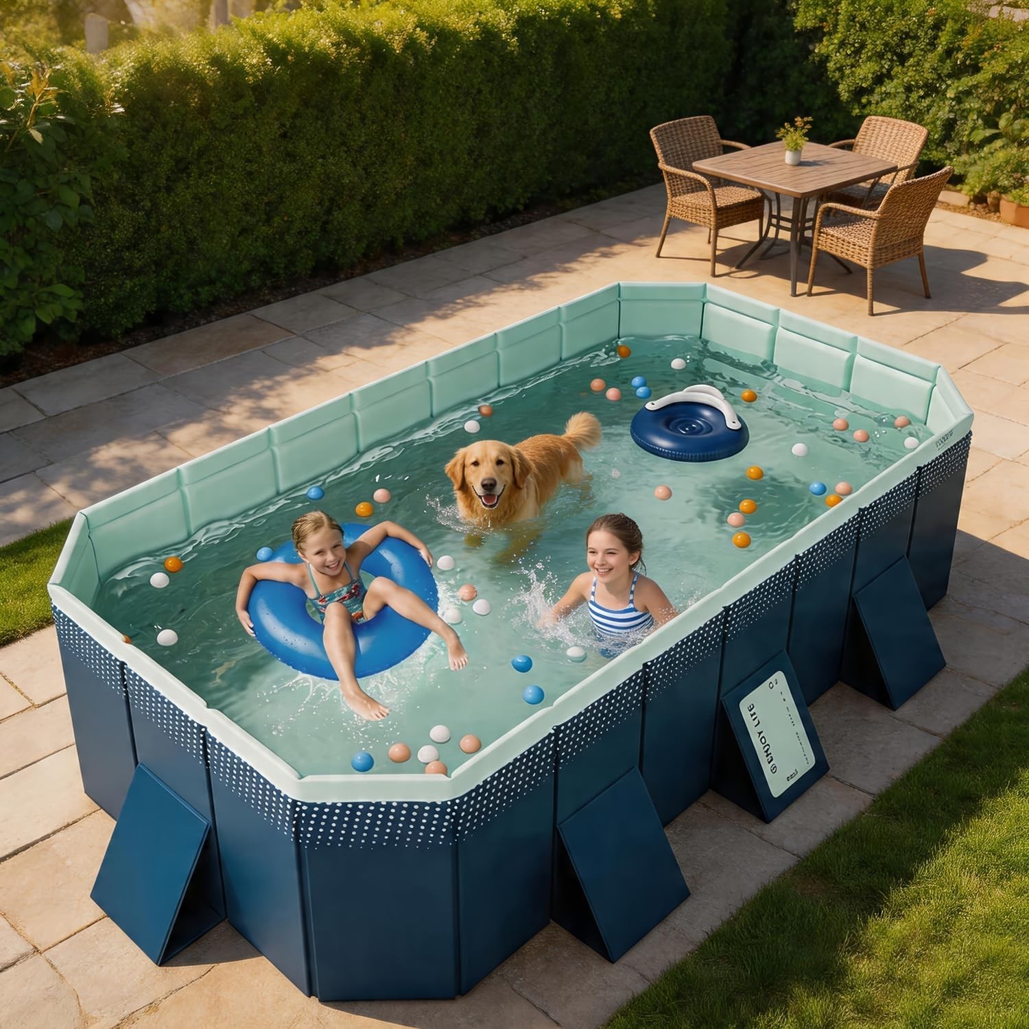 Foldable Pool, Non-Inflatable Swimming Pool for Backyard 113″L x 66″W x 21″H